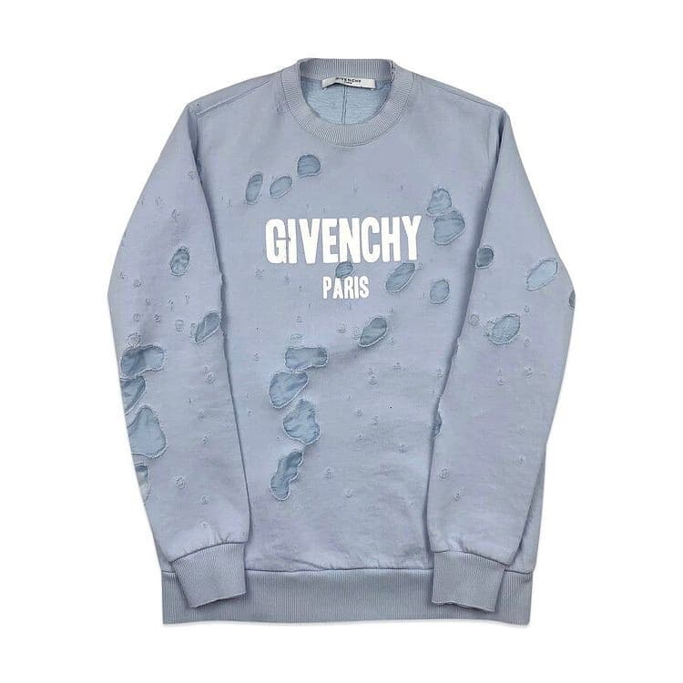 Givenchy Destroyed Crewneck Baby Blue