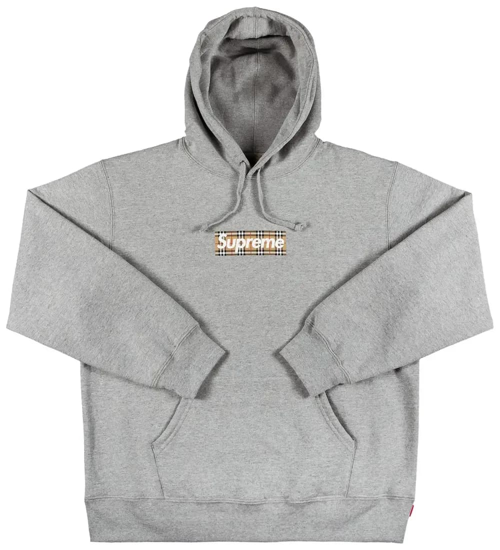 Supreme Burberry Box Logo Hoodie Grey