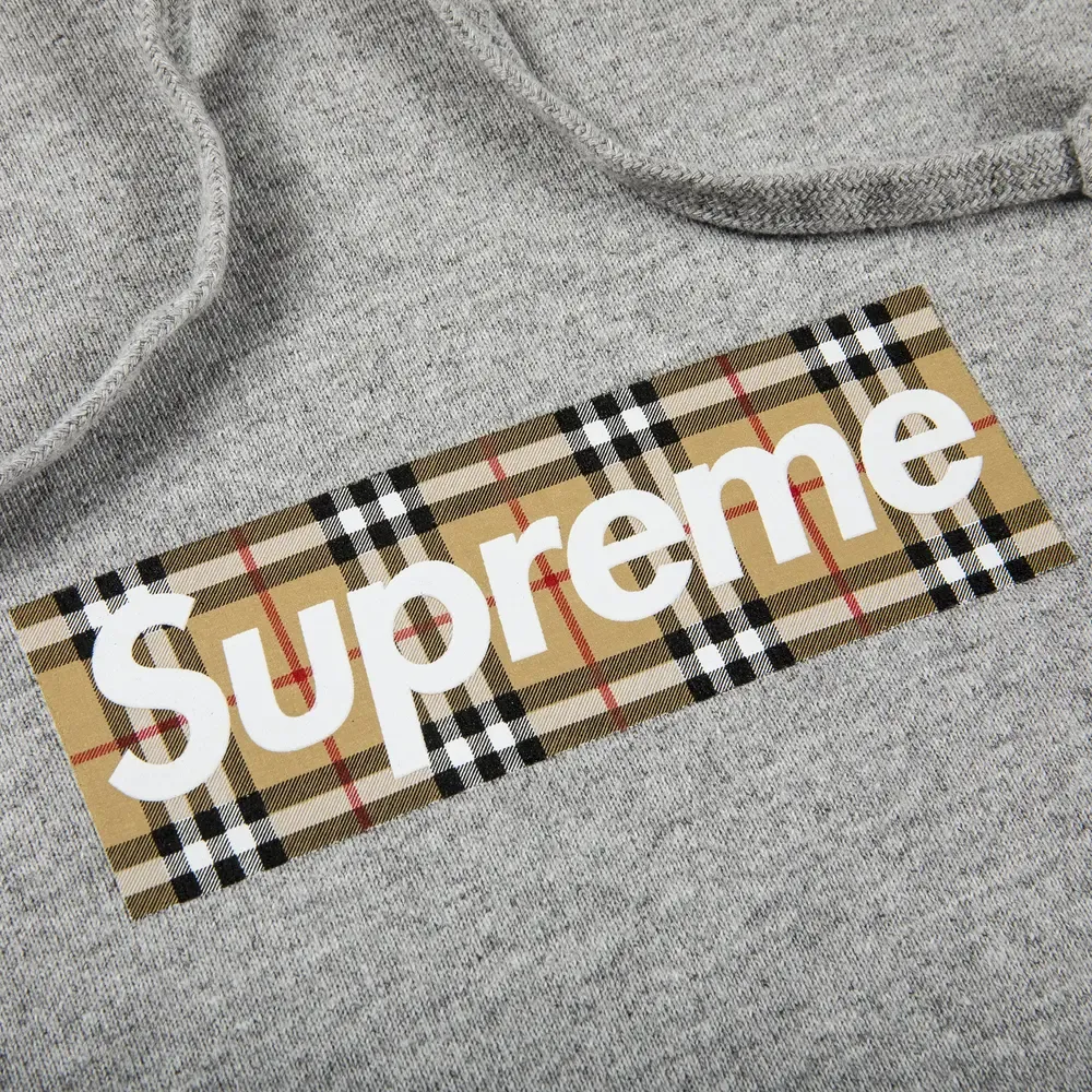 Supreme Burberry Box Logo Hoodie Grey