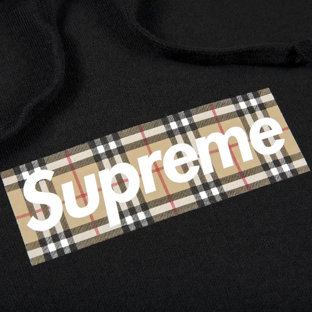 Supreme Burberry Box Logo Hoodie Black