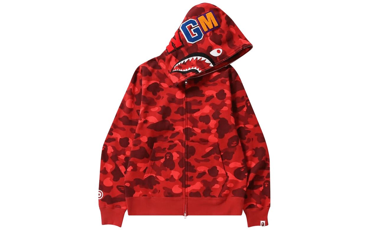 BAPE Color Camo Shark Full Zip Hoodie Red