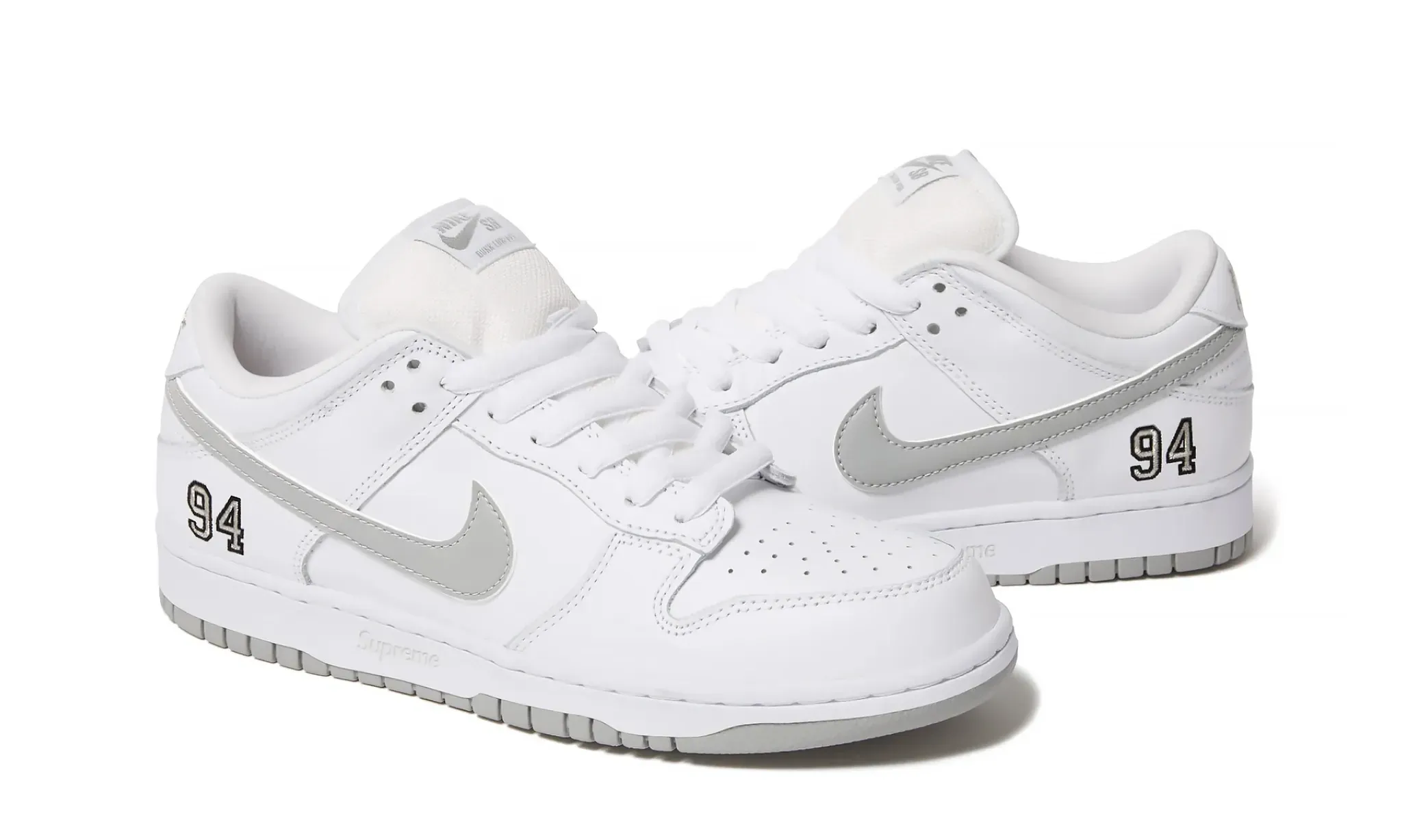 Nike SB Dunk Low Supreme 94 White Metallic Silver