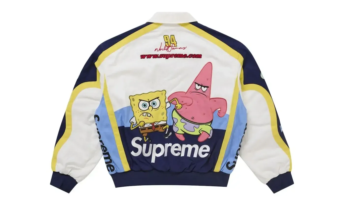 Supreme SpongeBob SquarePants Jeff Hamilton Racing Jacket White