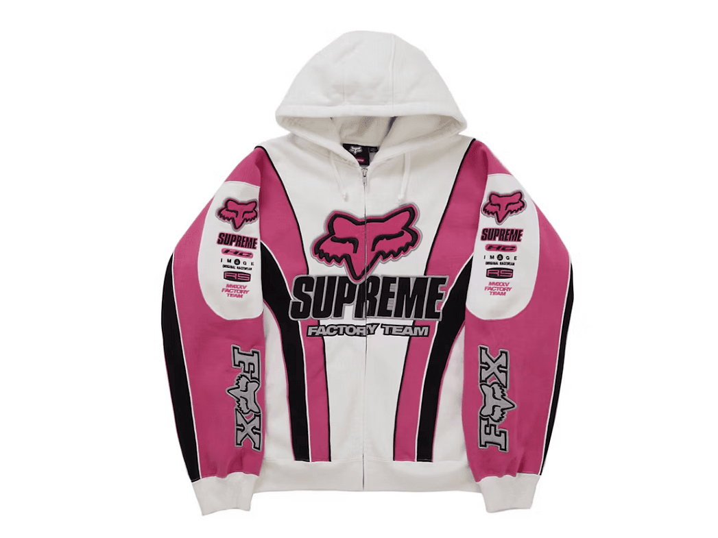 Supreme Fox Racing Zip Up Hooded Sweatshirt White