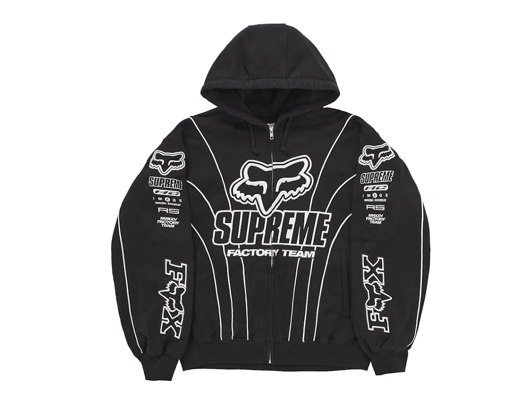 Supreme Fox Racing Zip Up Hooded Sweatshirt Black