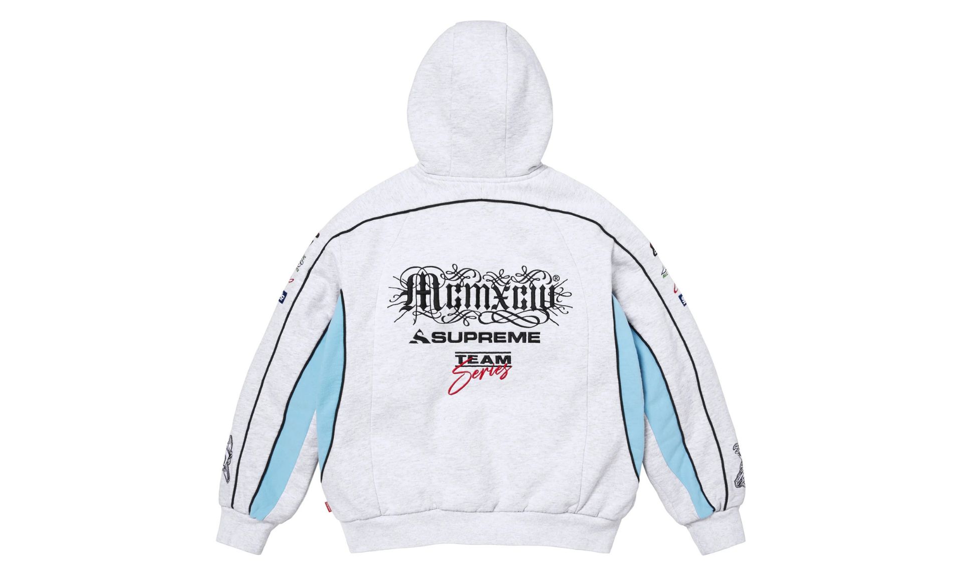 Supreme Racing Lined Zip Up Hooded Sweatshirt Ash Grey