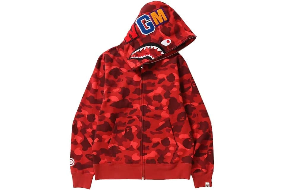 BAPE Color Camo Shark Full Zip Hoodie Red