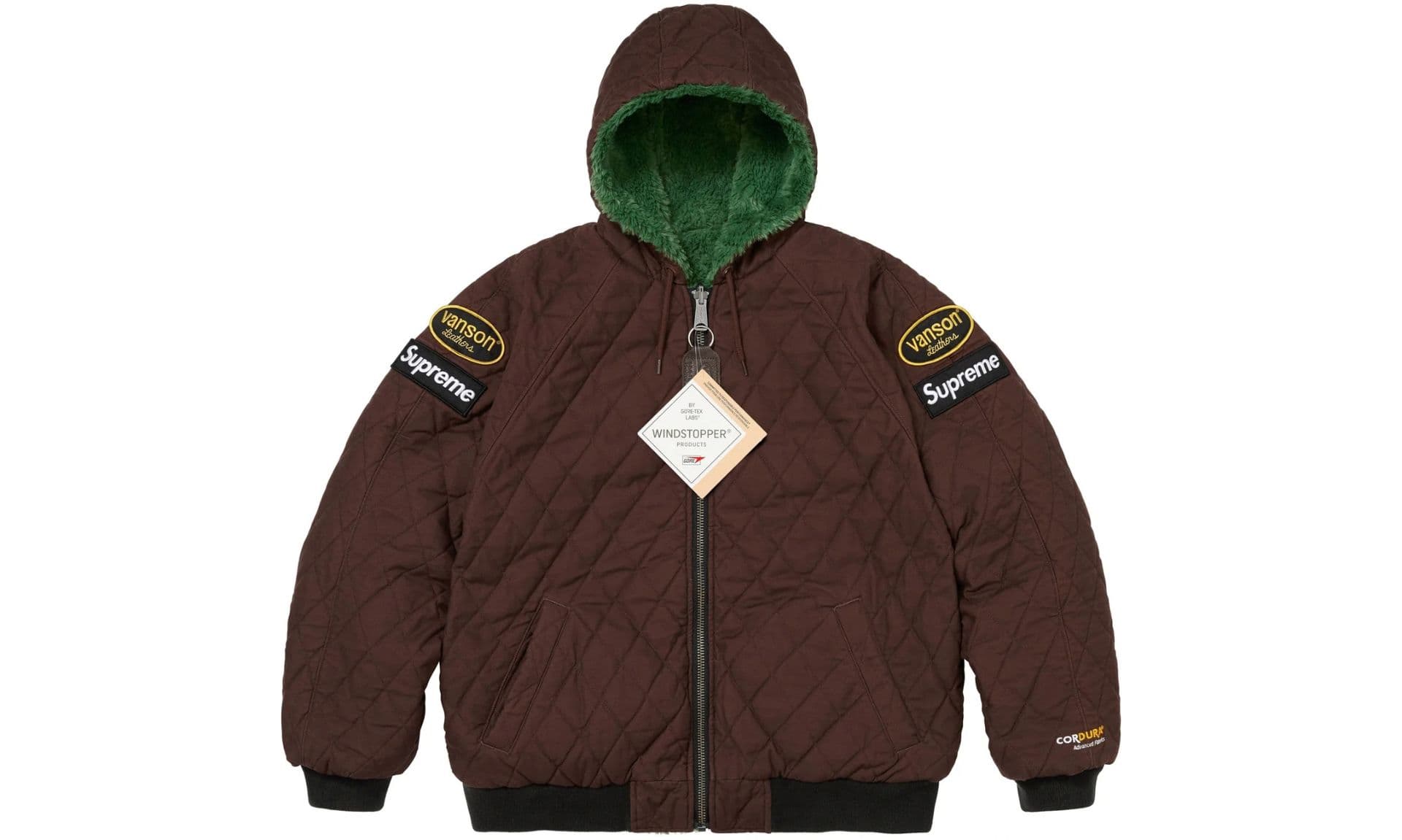 Supreme Vanson Leathers Reversible Quilted Hooded Jacket Brown Green | OVERCEZ