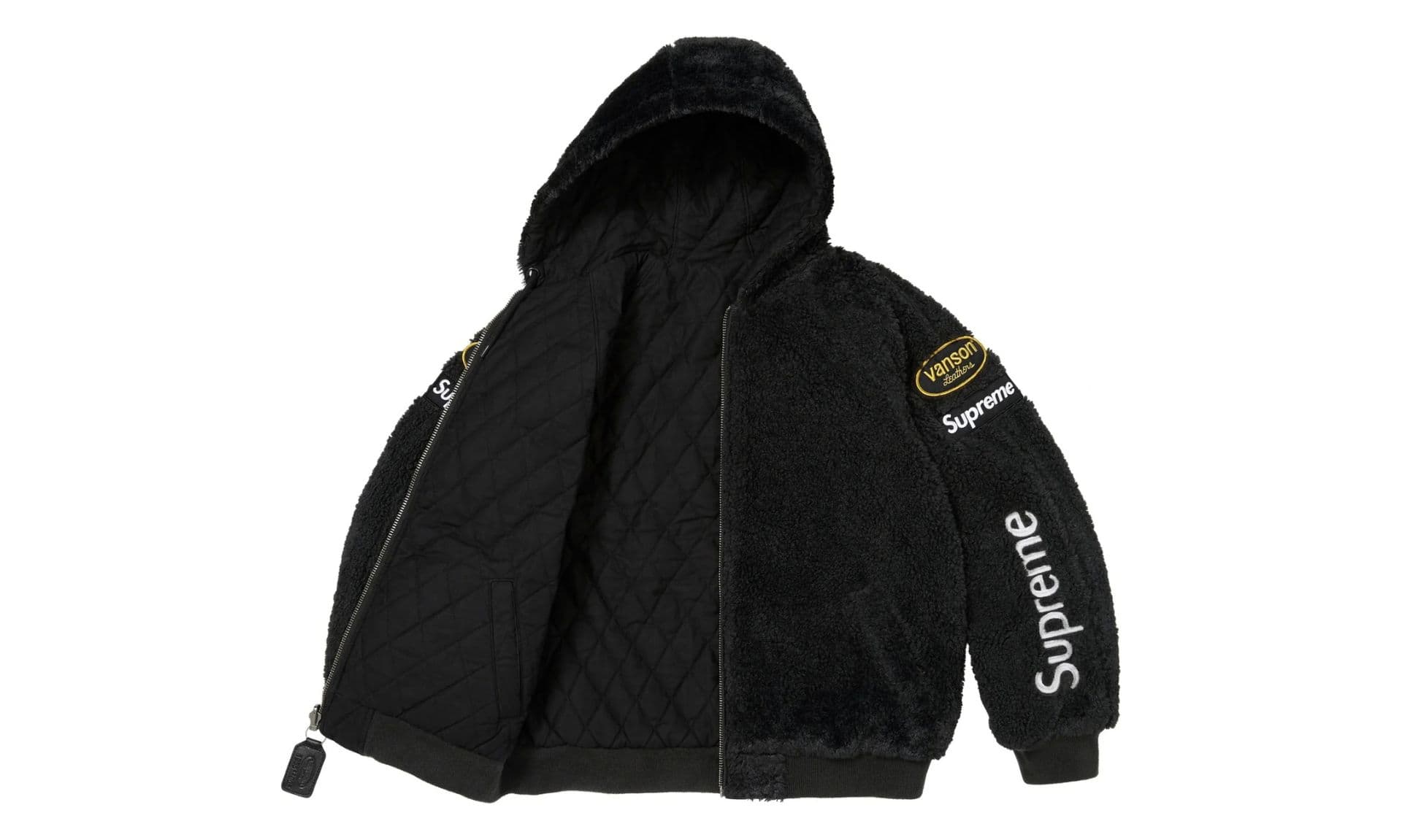 Supreme Vanson Leathers Reversible Quilted Hooded Jacket Black | OVERCEZ