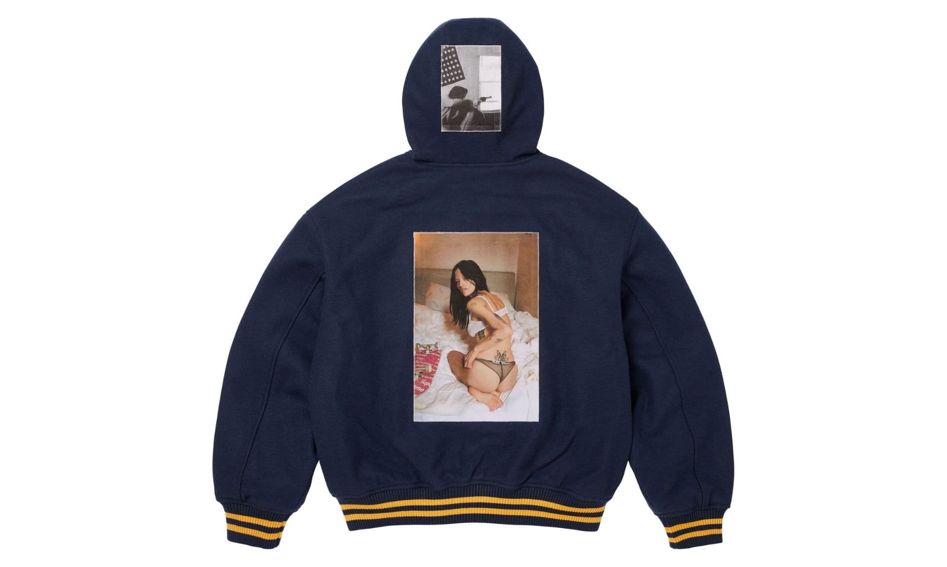 Supreme Larry Clark Hooded Varsity Jacket Navy | OVERCEZ
