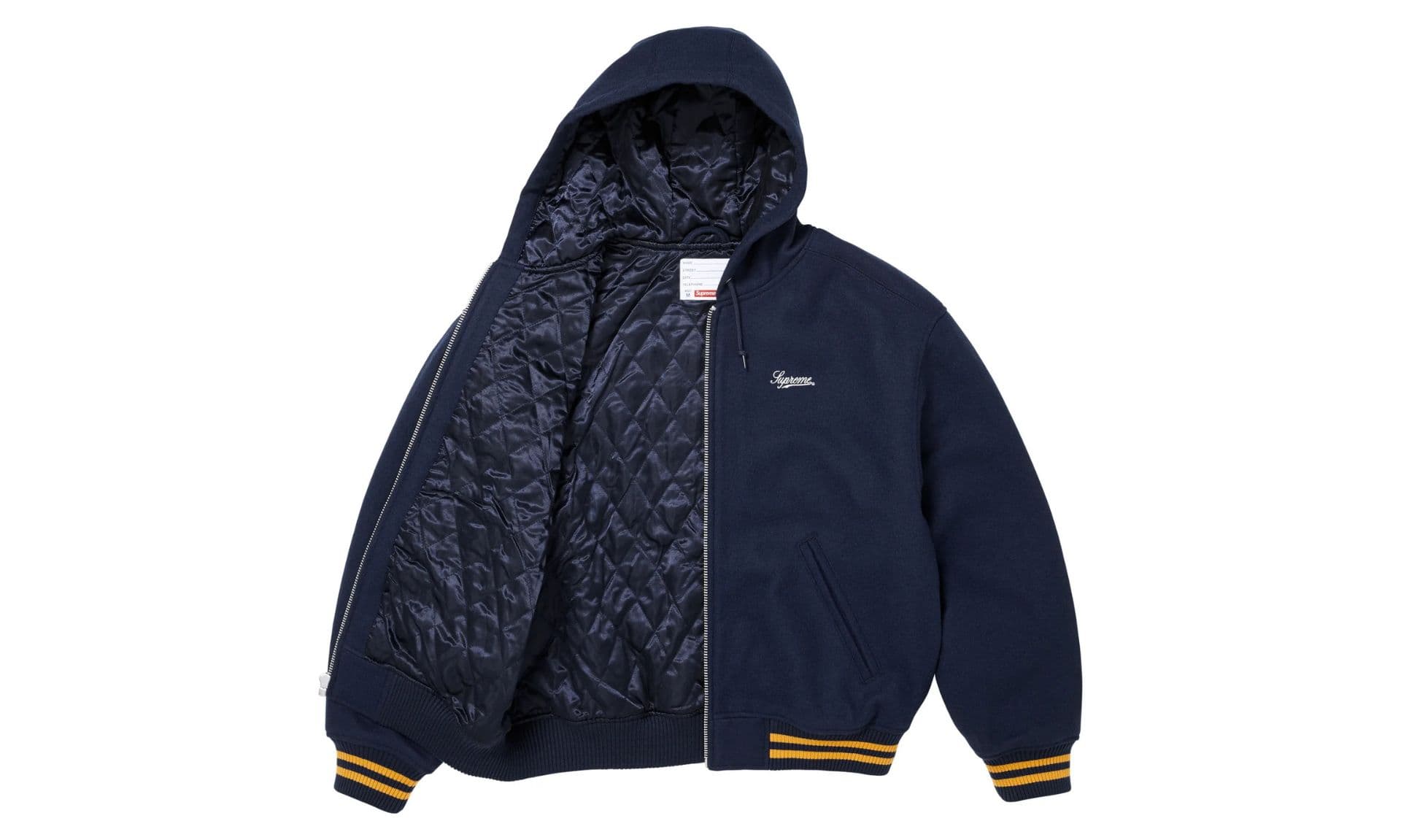 Supreme Larry Clark Hooded Varsity Jacket Navy | OVERCEZ