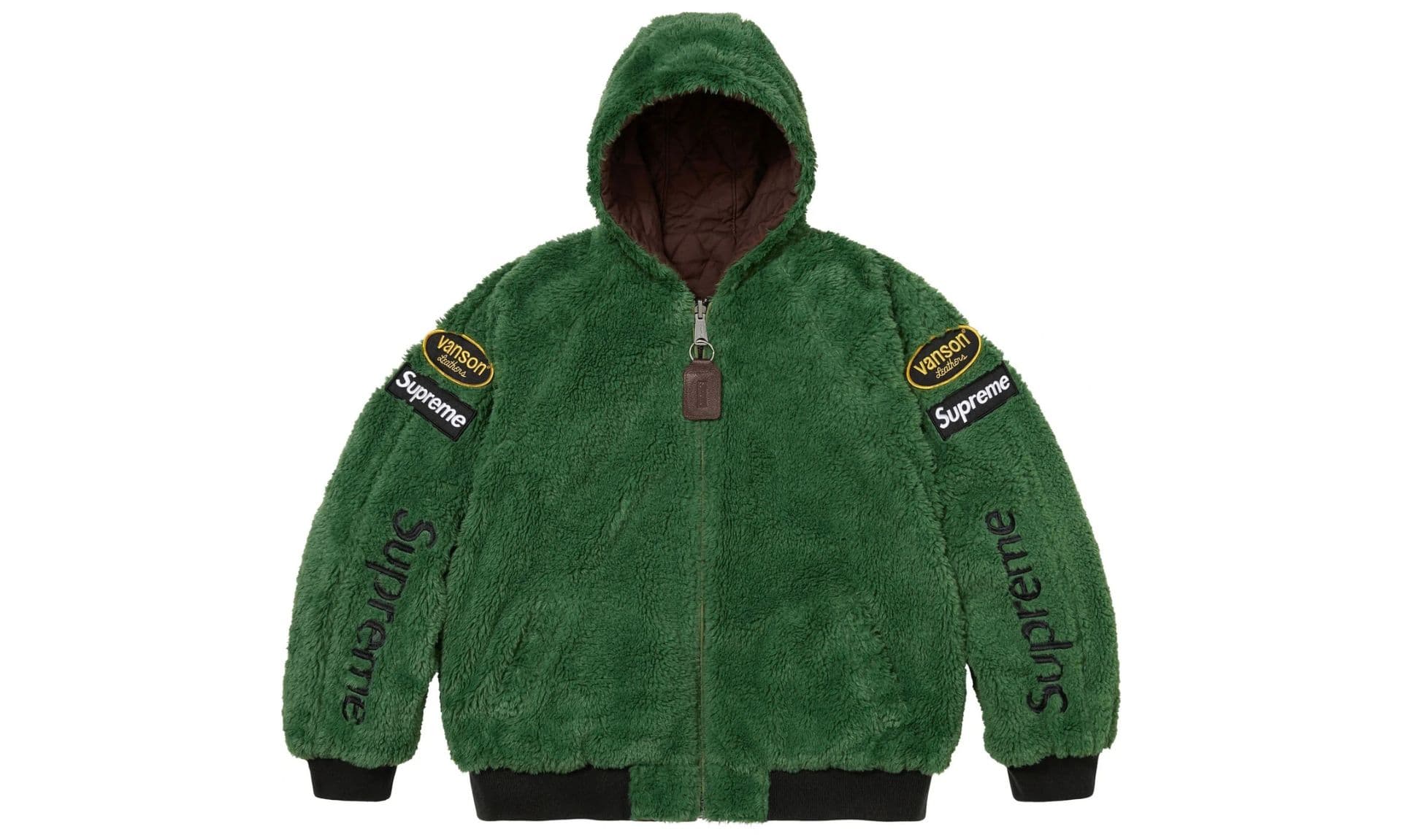 Supreme Vanson Leathers Reversible Quilted Hooded Jacket Brown Green