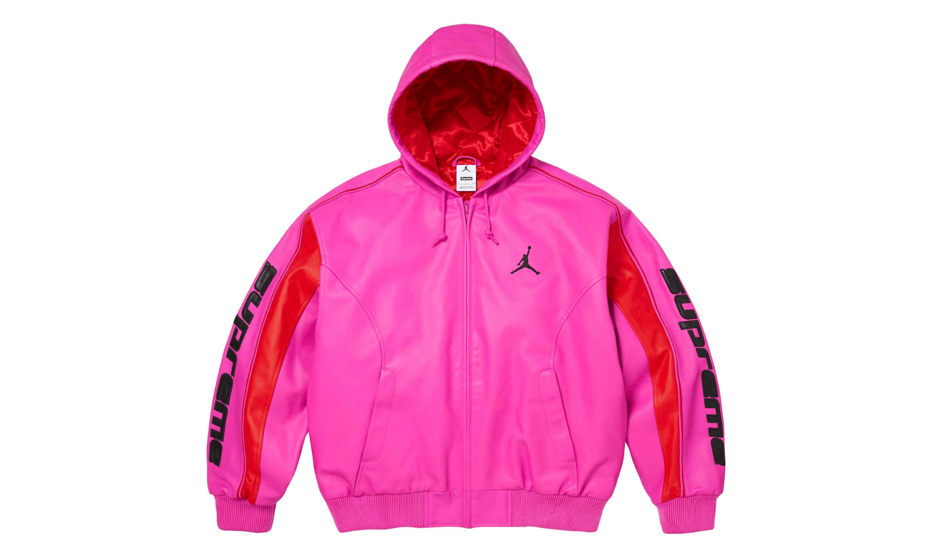 Supreme Jordan Hooded Leather Jacket Pink