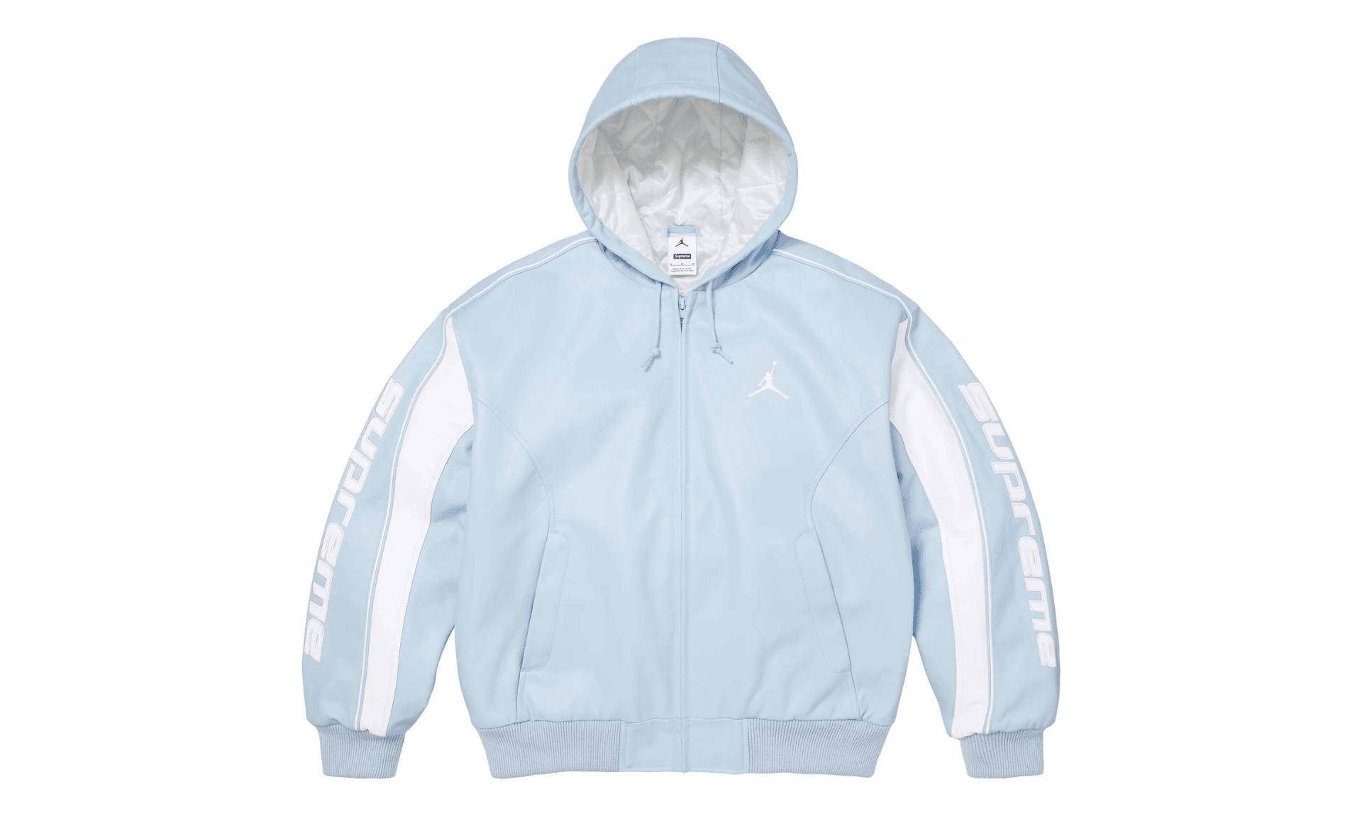 Supreme Jordan Hooded Leather Jacket Light Blue