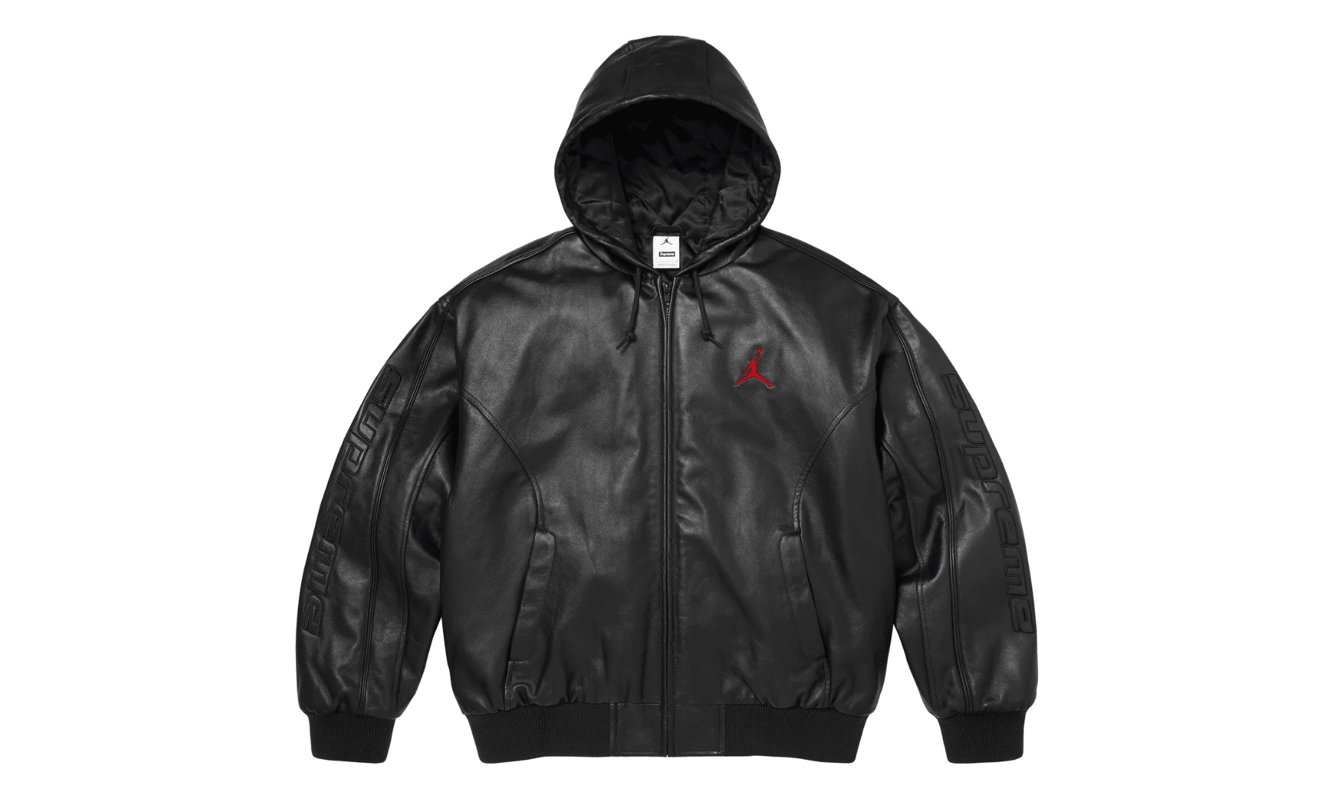 Supreme Jordan Hooded Leather Jacket Black