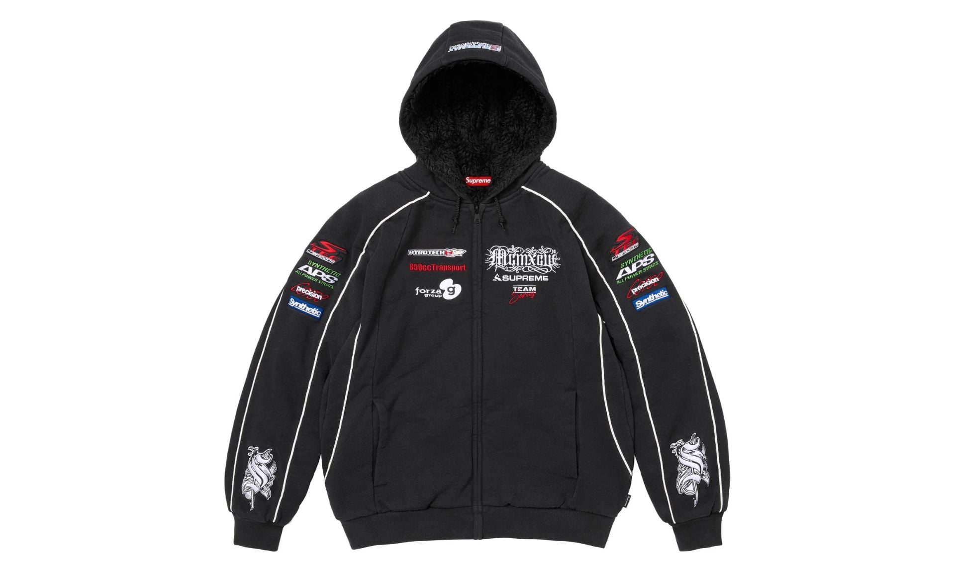 Supreme Racing Lined Zip Up Hooded Sweatshirt Black