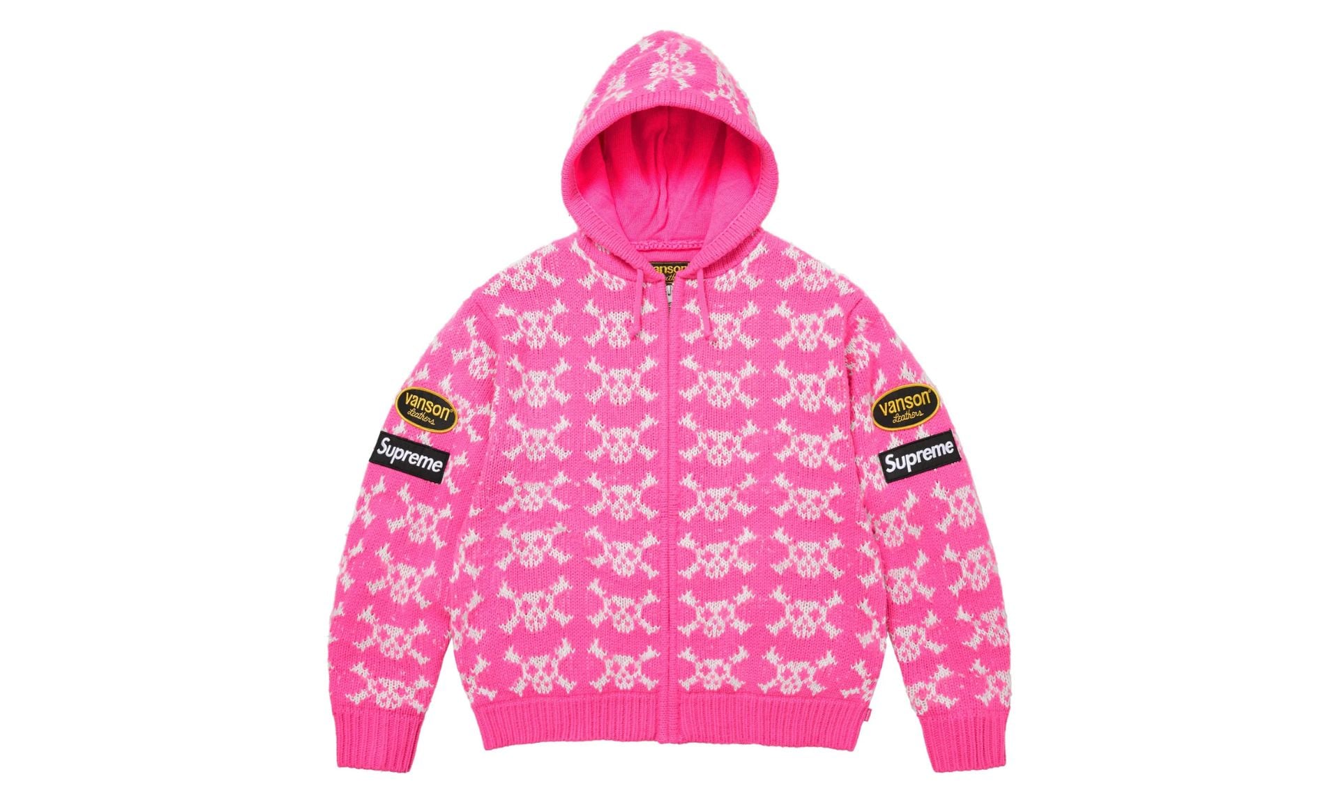 Supreme x Vanson Leathers Skull Zip Up Hooded Sweater Pink