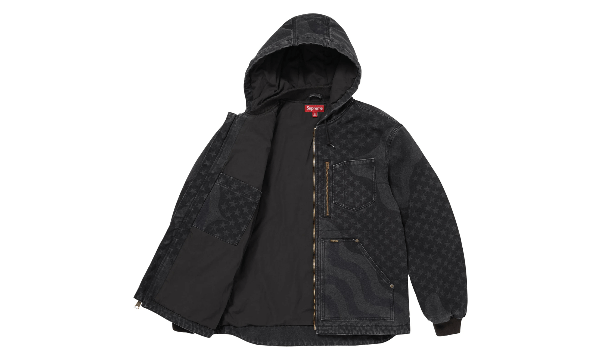 Supreme Flag Quilted Hooded Work Jacket Black