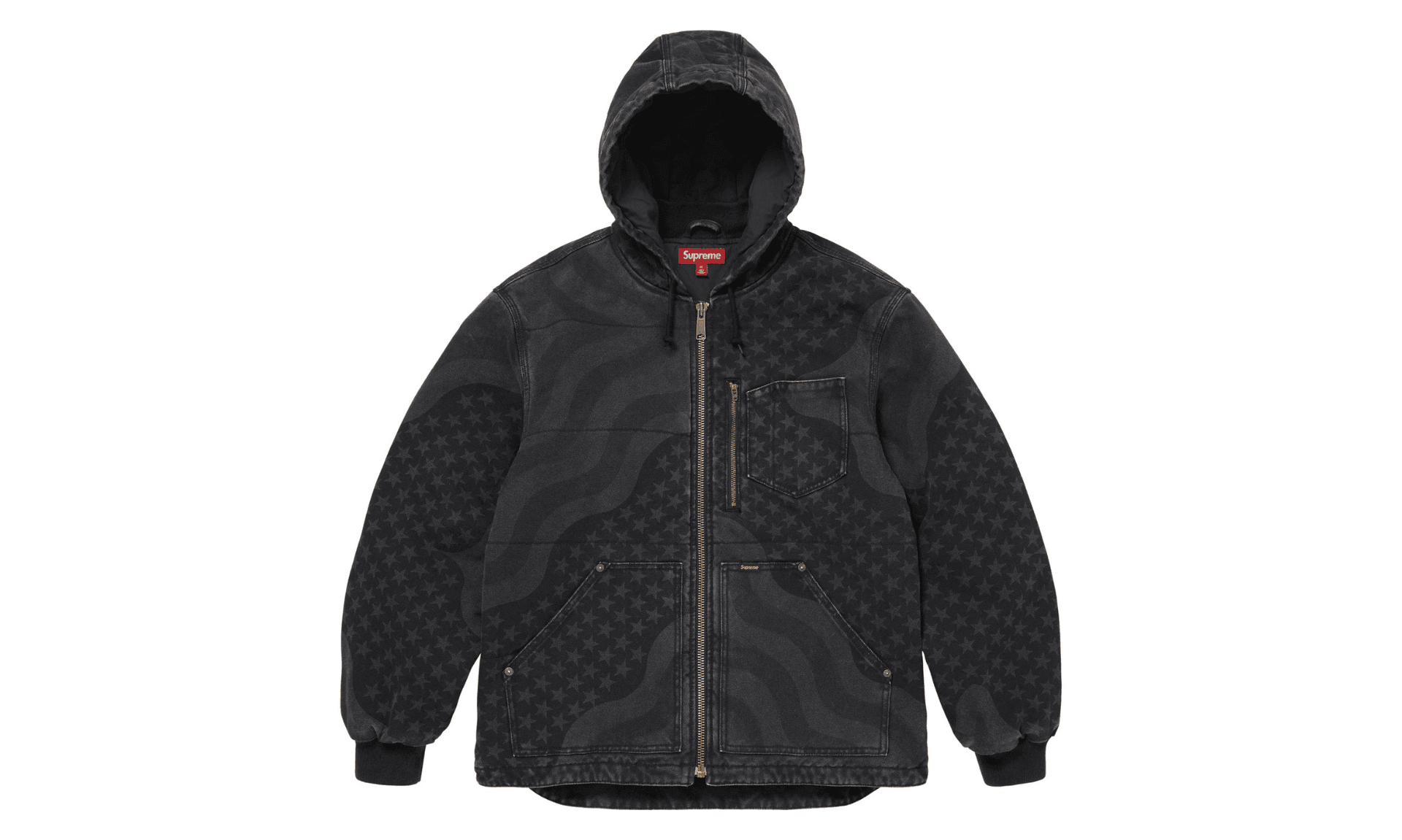 Supreme Flag Quilted Hooded Work Jacket Black