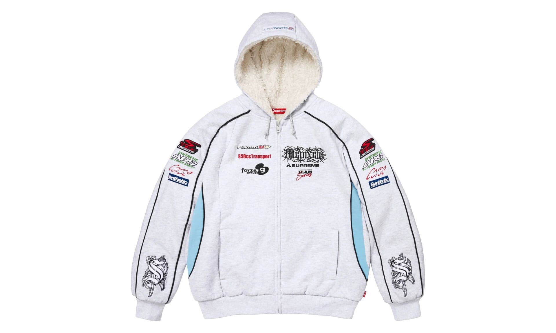 Supreme Racing Lined Zip Up Hooded Sweatshirt Ash Grey | OVERCEZ