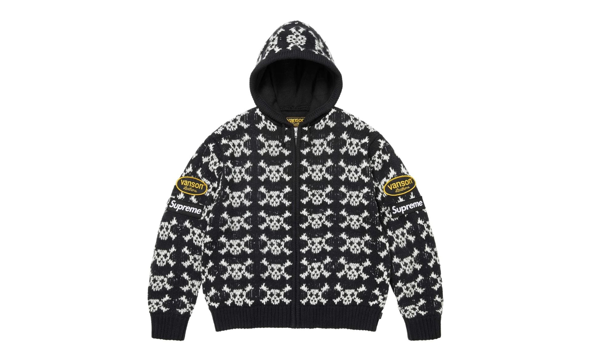 Supreme x Vanson Leathers Skull Zip Up Hooded Sweater Black