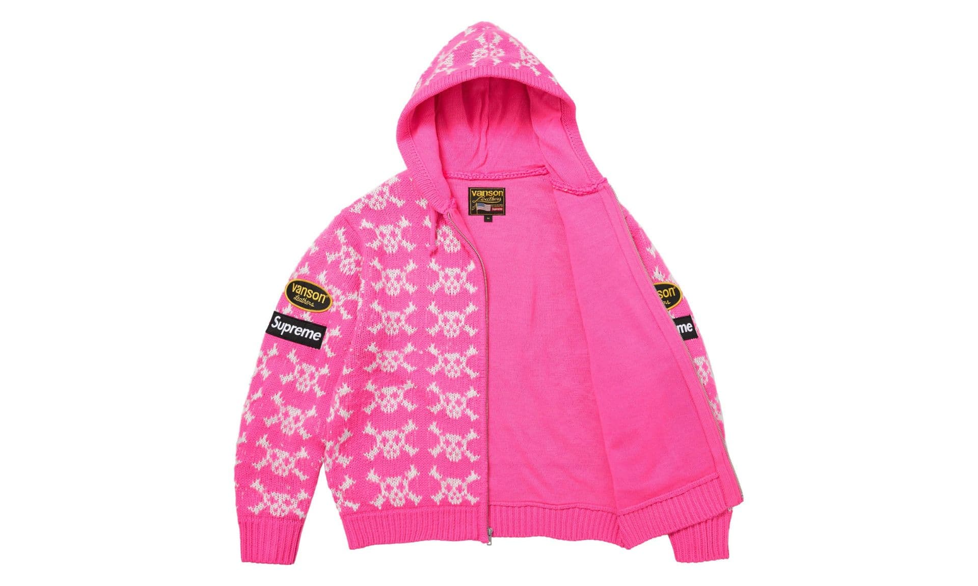 Supreme x Vanson Leathers Skull Zip Up Hooded Sweater Pink | OVERCEZ