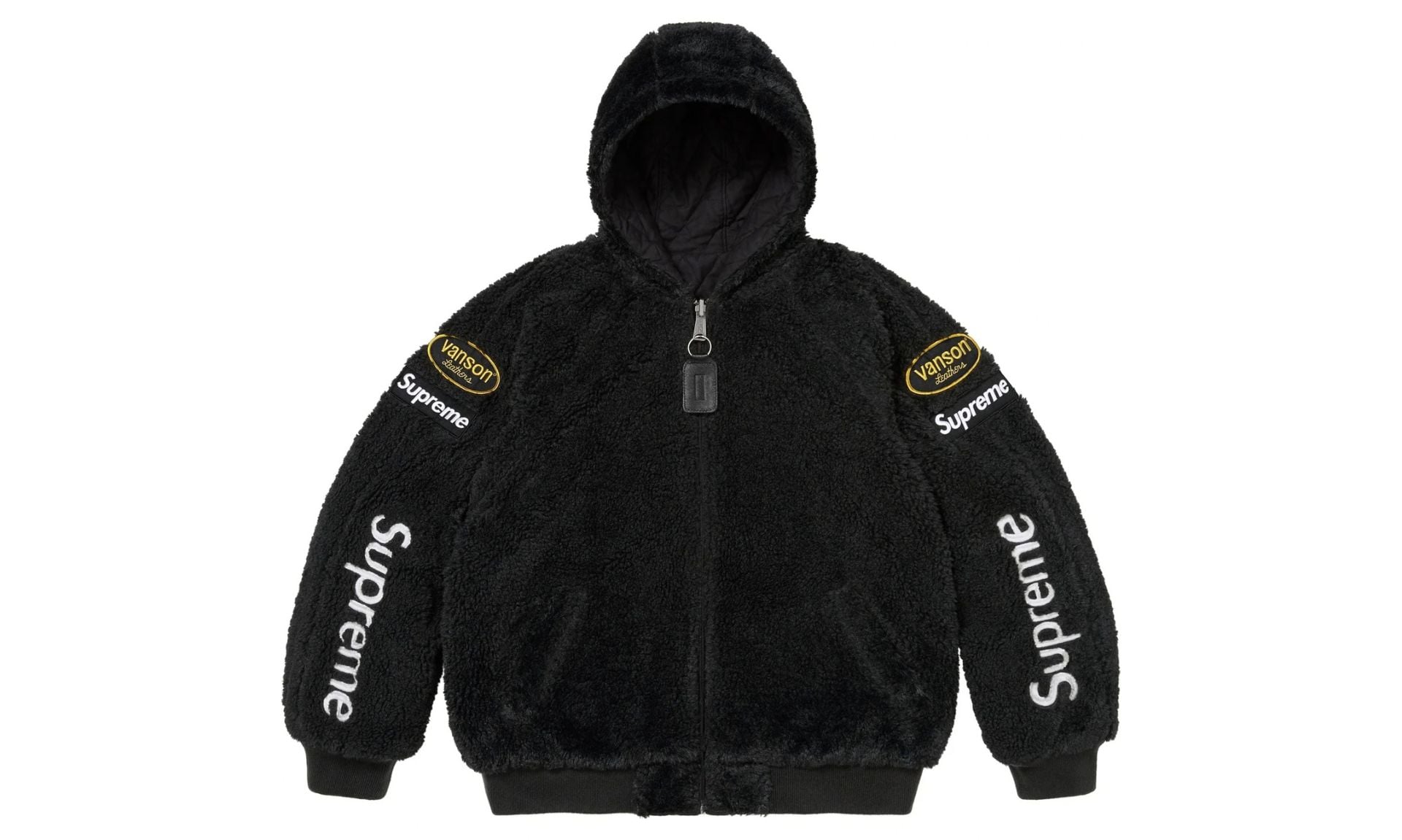 Supreme Vanson Leathers Reversible Quilted Hooded Jacket Black