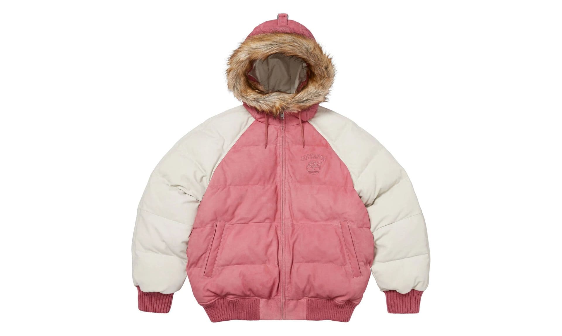 Supreme Timberland Suede Puffer Jacket Pink