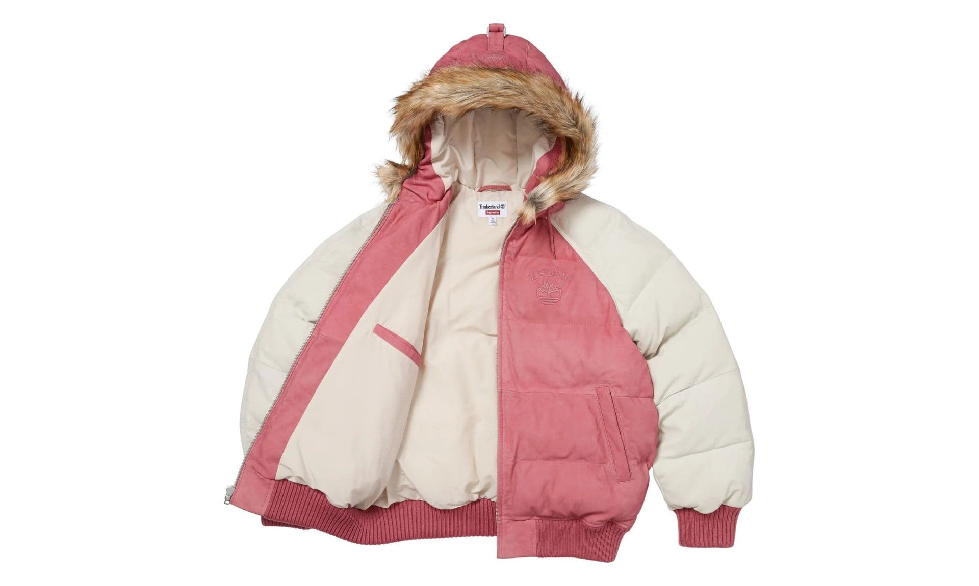 Supreme Timberland Suede Puffer Jacket Pink | OVERCEZ