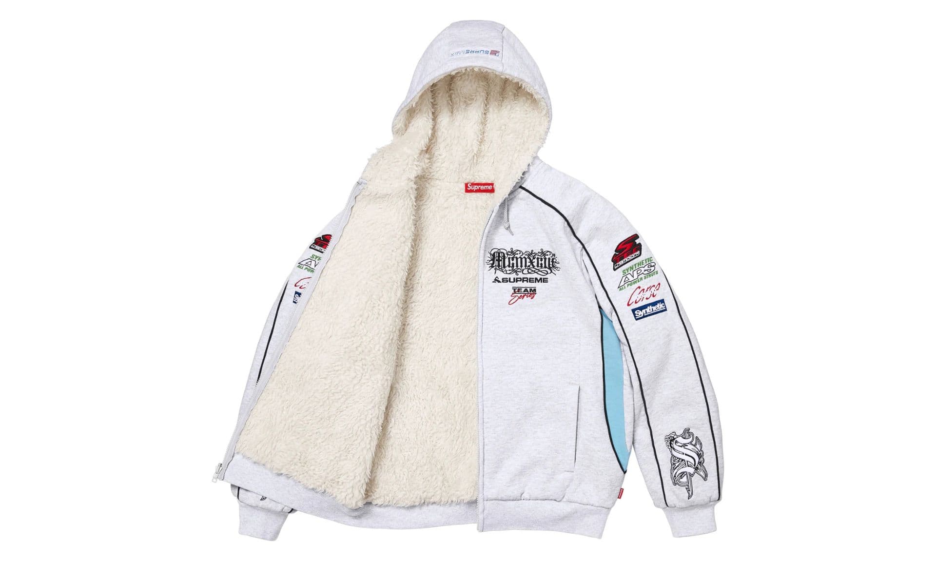 Supreme Racing Lined Zip Up Hooded Sweatshirt Ash Grey | OVERCEZ