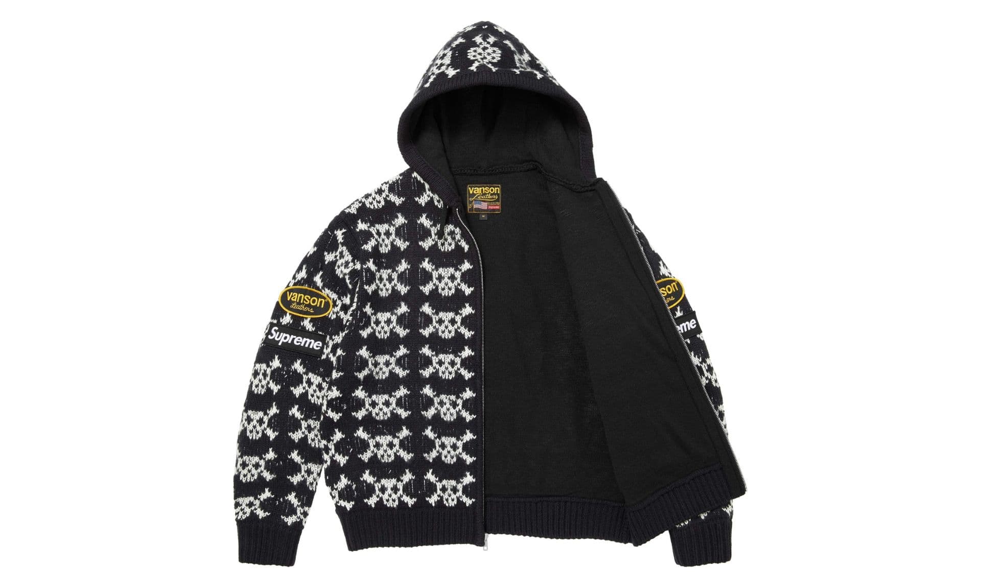 Supreme x Vanson Leathers Skull Zip Up Hooded Sweater Black | OVERCEZ