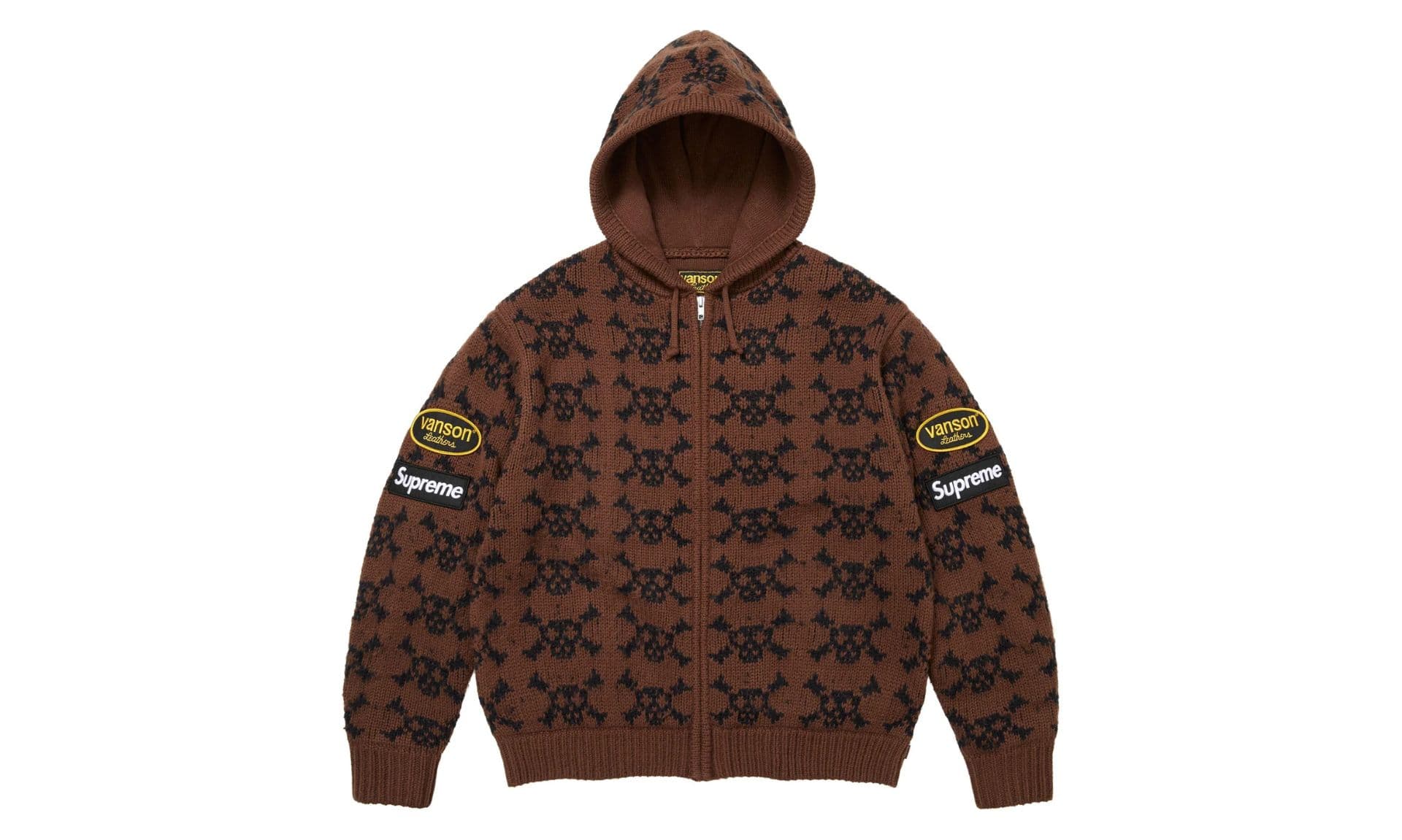 Supreme x Vanson Leathers Skull Zip Up Hooded Sweater Brown