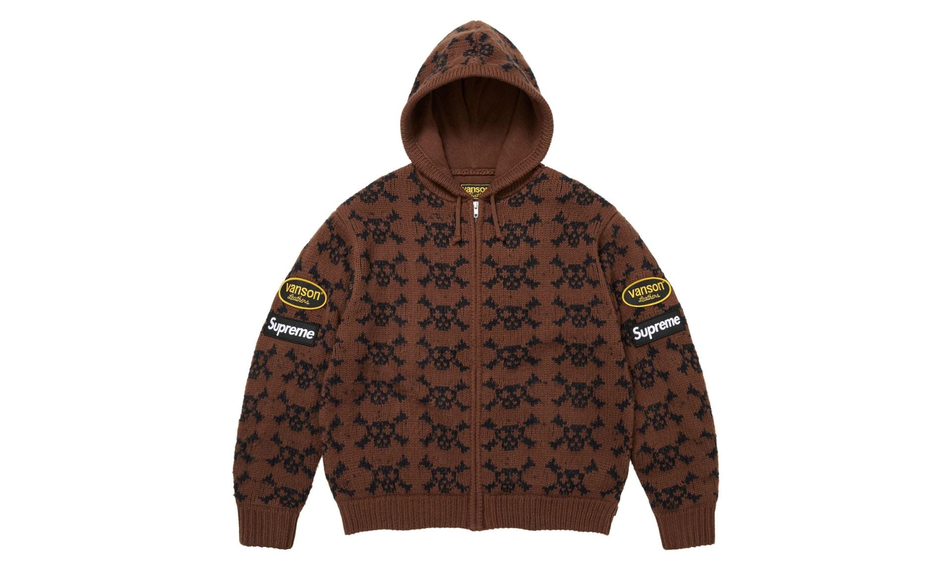 Supreme x Vanson Leathers Skull Zip Up Hooded Sweater Brown