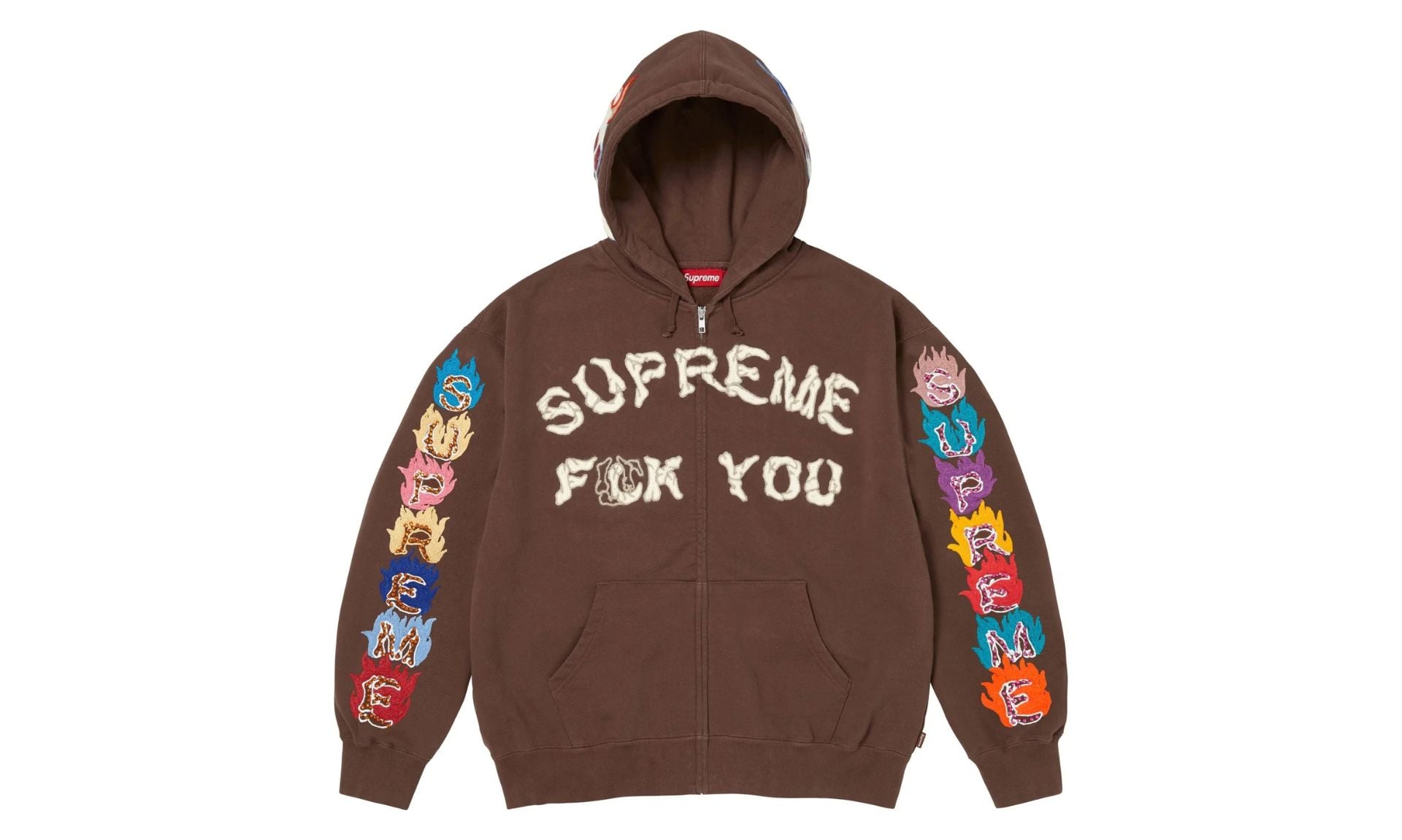 Supreme Fuck You Zip Up Hooded Sweatshirt Brown