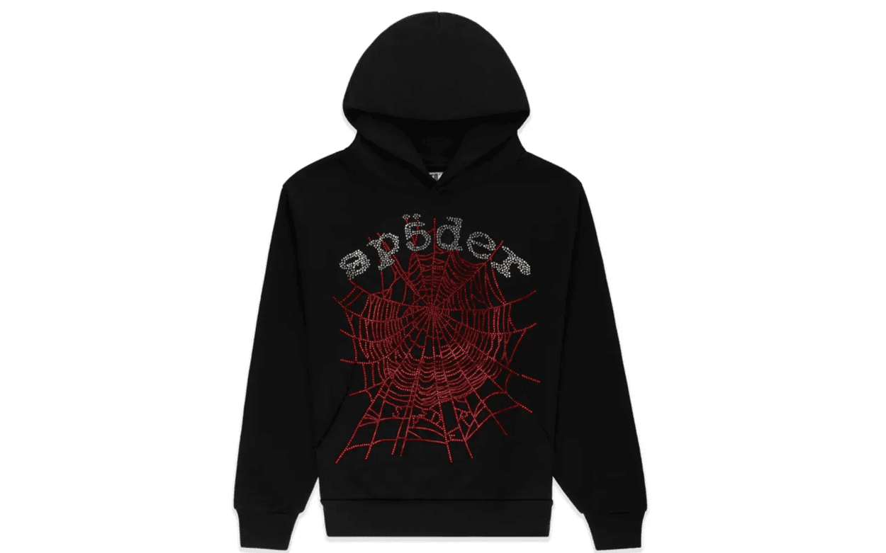 Sp5der Rhinestone OG Web V2 Hoodie Black | OVERCEZ