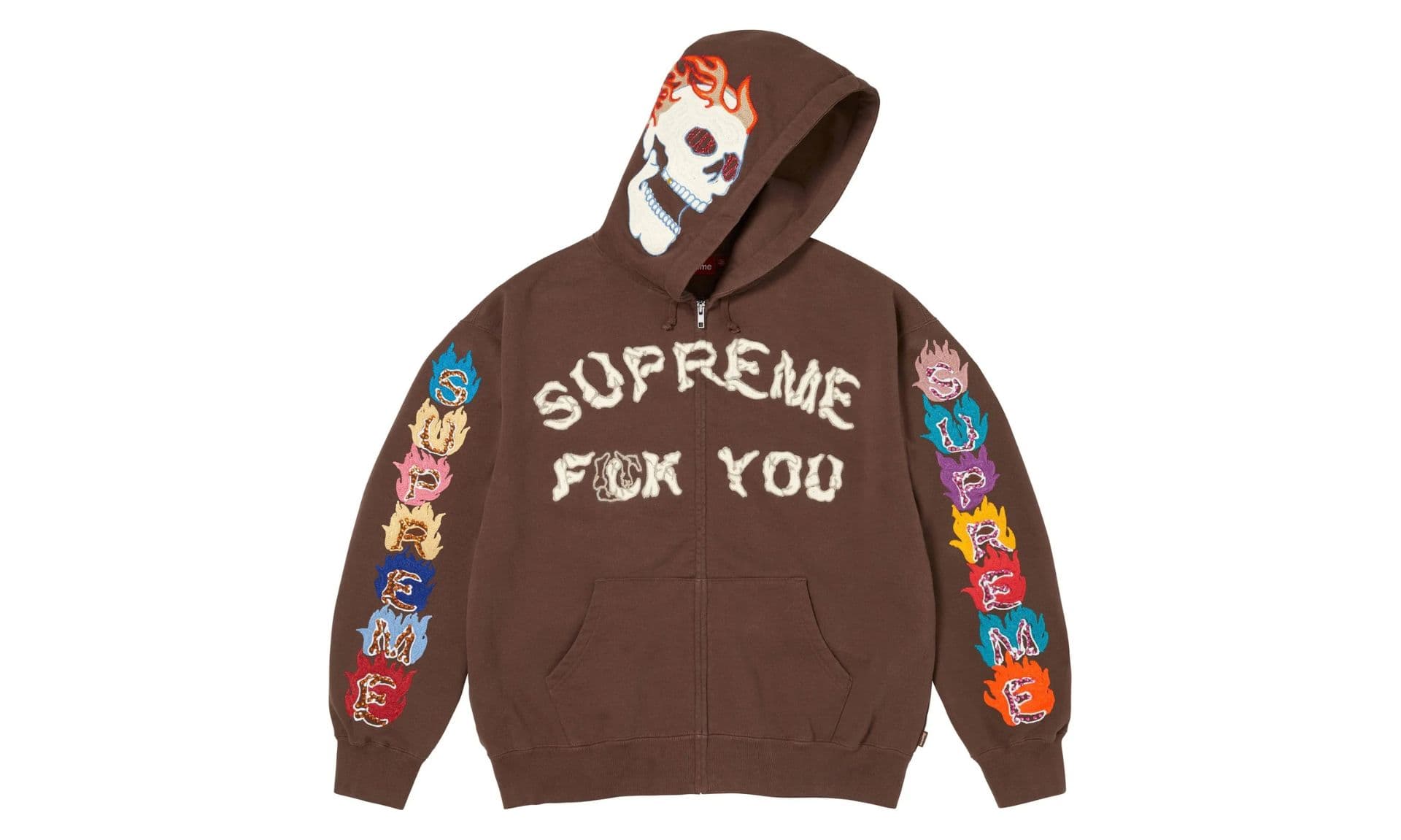 Supreme Fuck You Zip Up Hooded Sweatshirt Brown | OVERCEZ