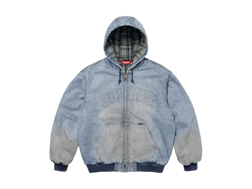 Supreme Reflective Arc Hooded Work Jacket Denim | OVERCEZ