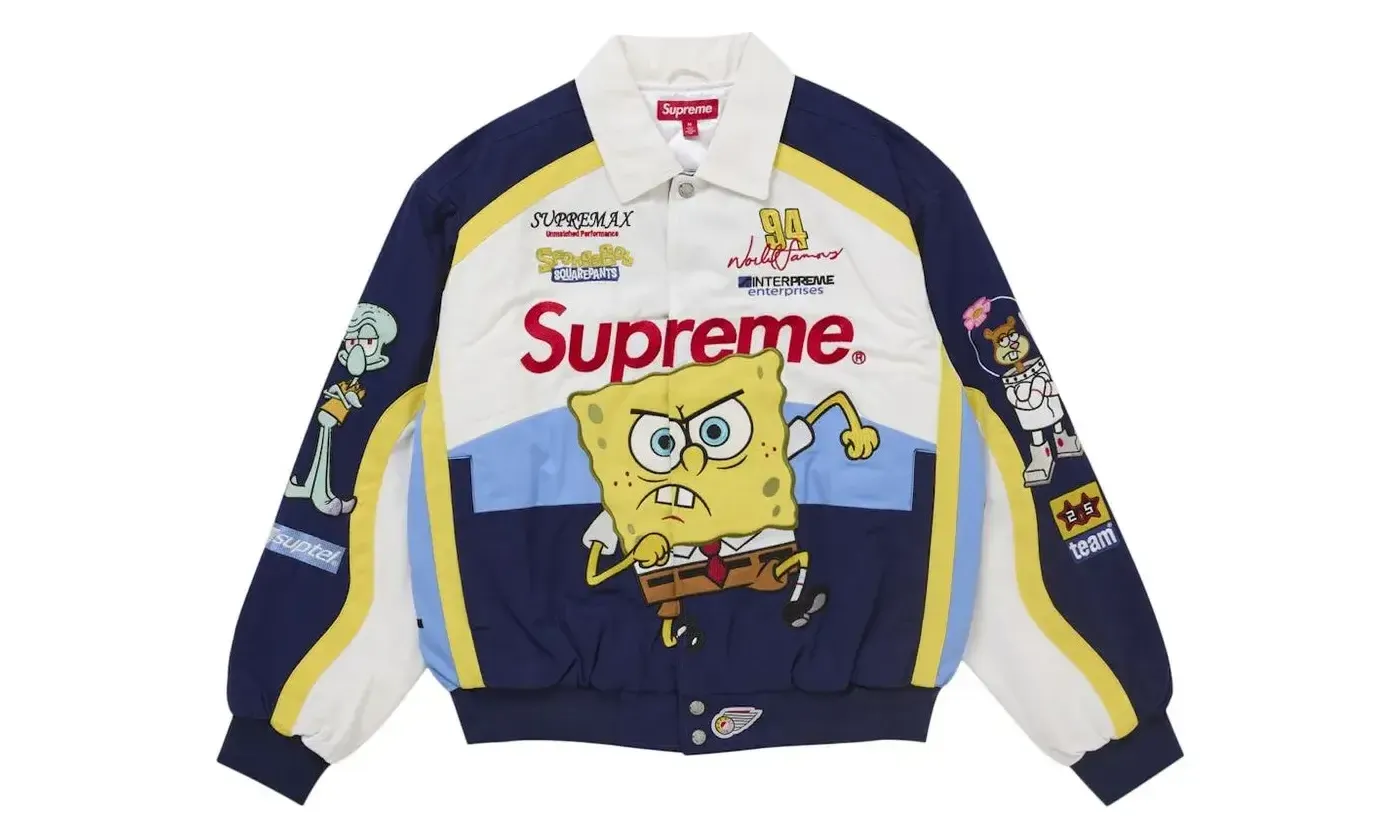 Supreme SpongeBob SquarePants Jeff Hamilton Racing Jacket White | OVERCEZ