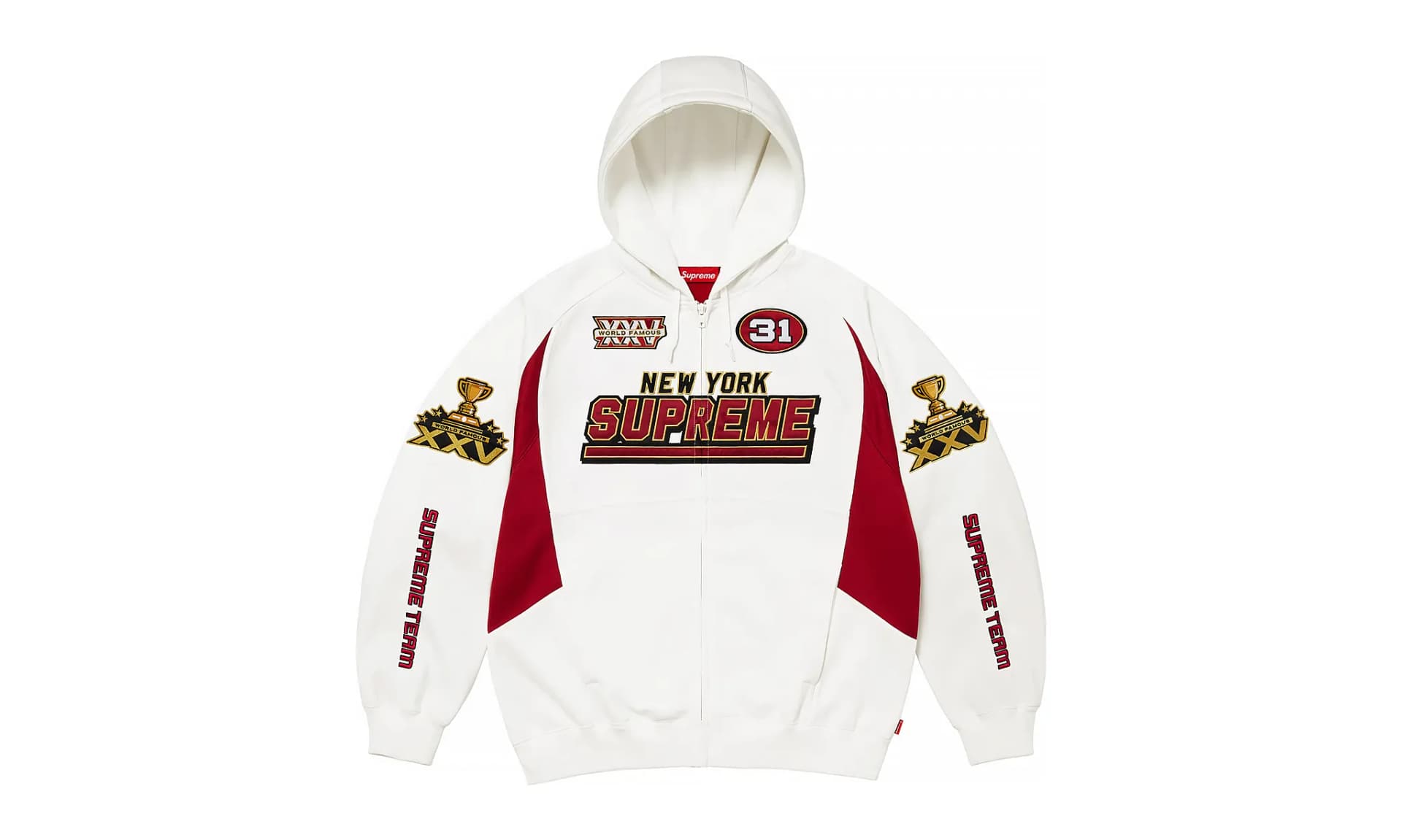 Supreme Football Zip Up Hooded Sweatshirt White (FW25) | OVERCEZ