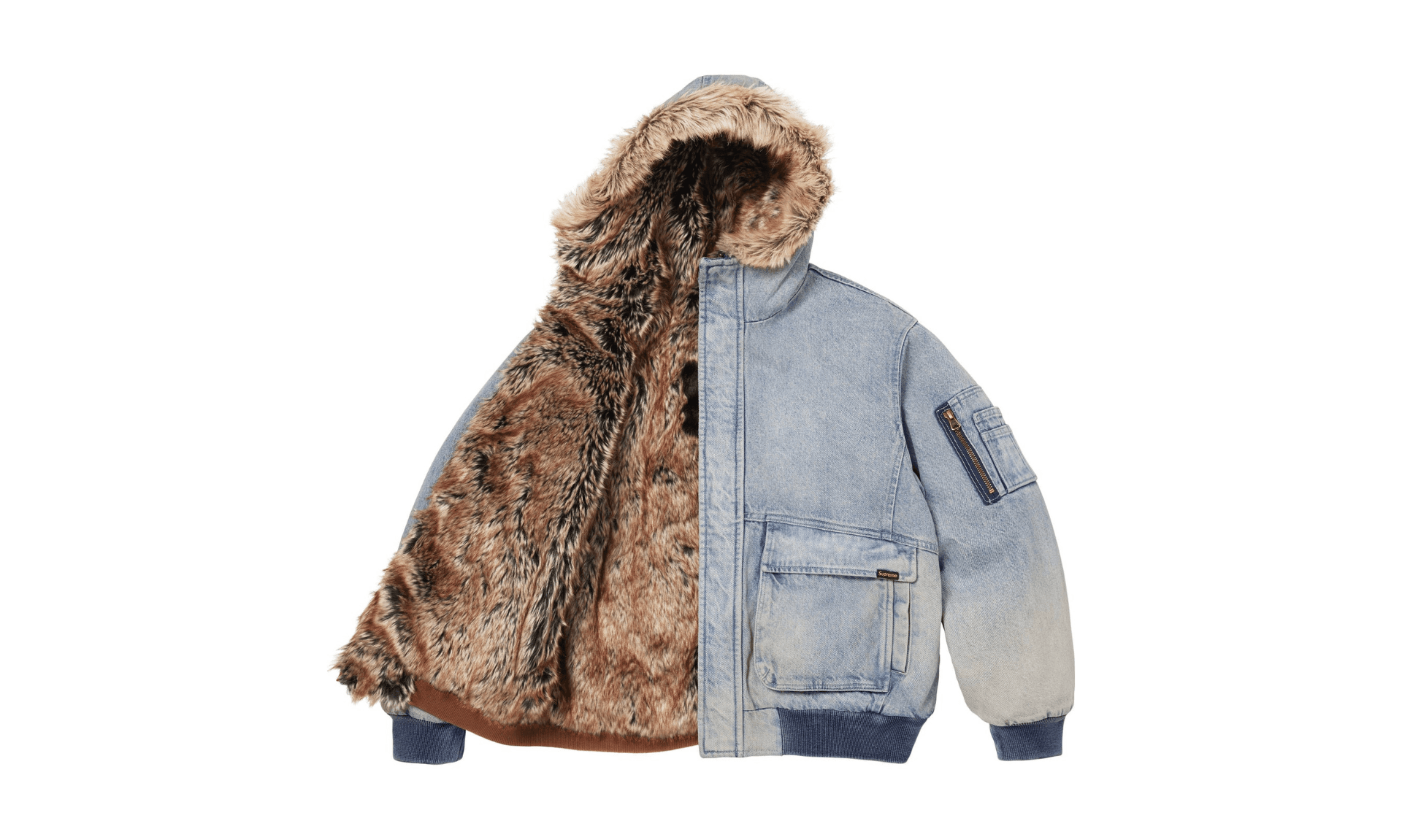 Supreme Reversible Faux Fur Hooded Work Jacket Denim | OVERCEZ