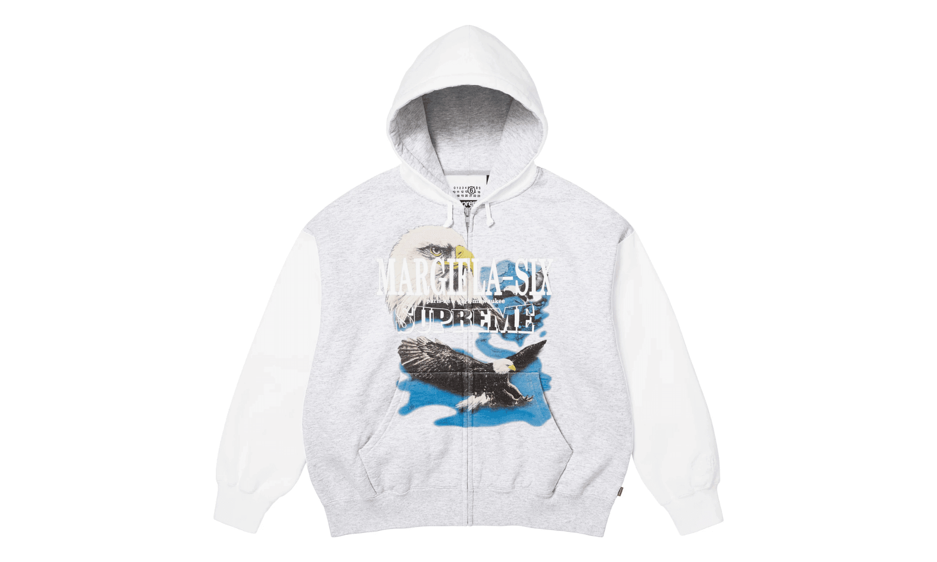 Supreme MM6 Maison Margiela Eagle Zip Up Hooded Sweatshirt White Grey | OVERCEZ