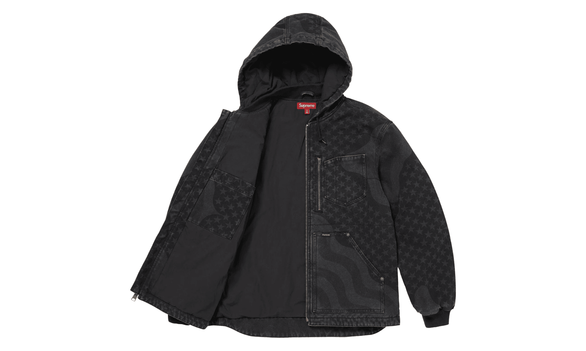 Supreme Flag Quilted Hooded Work Jacket Black | OVERCEZ