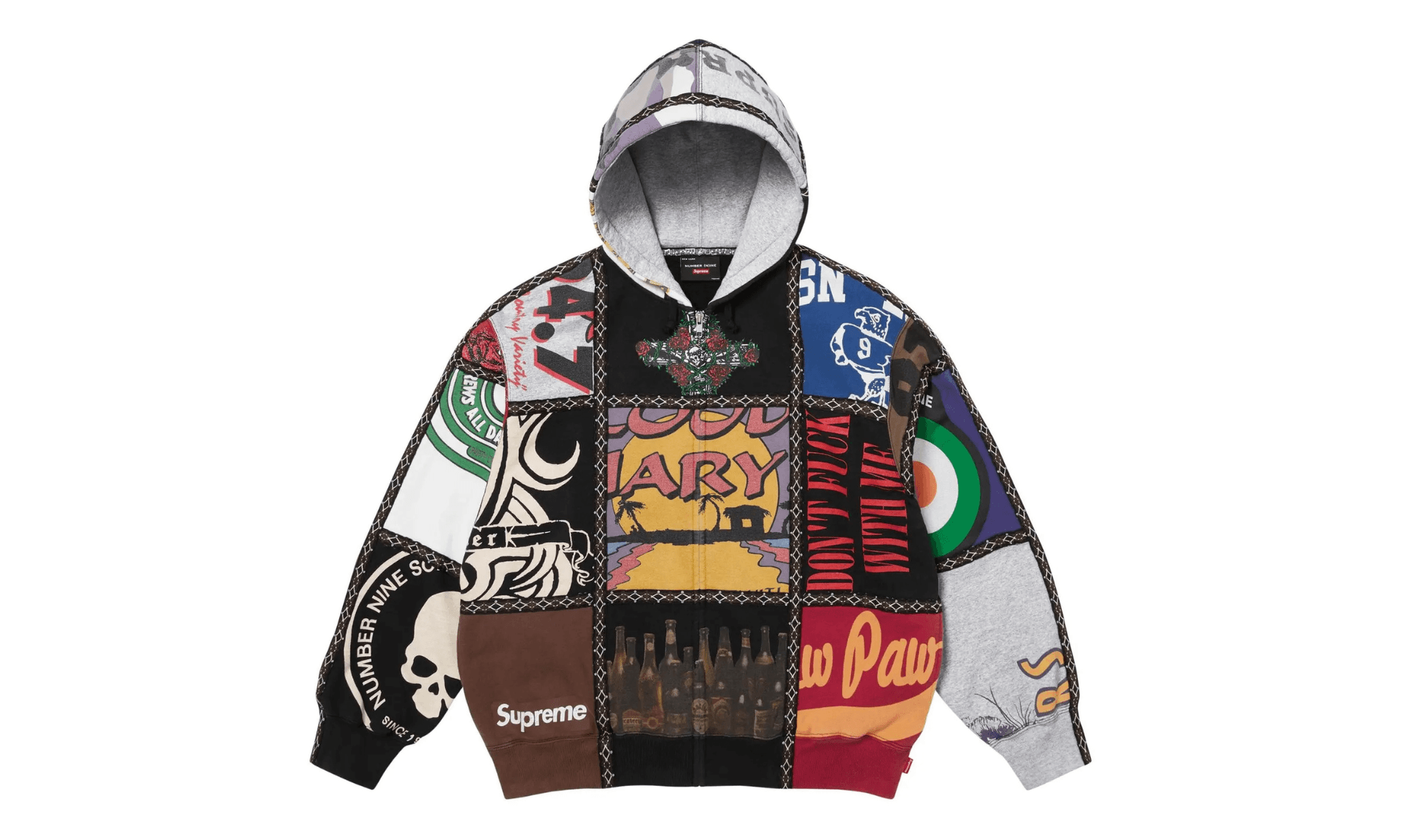 Supreme Number (N)ine Patchwork Zip Up Hooded Sweatshirt Multicolor