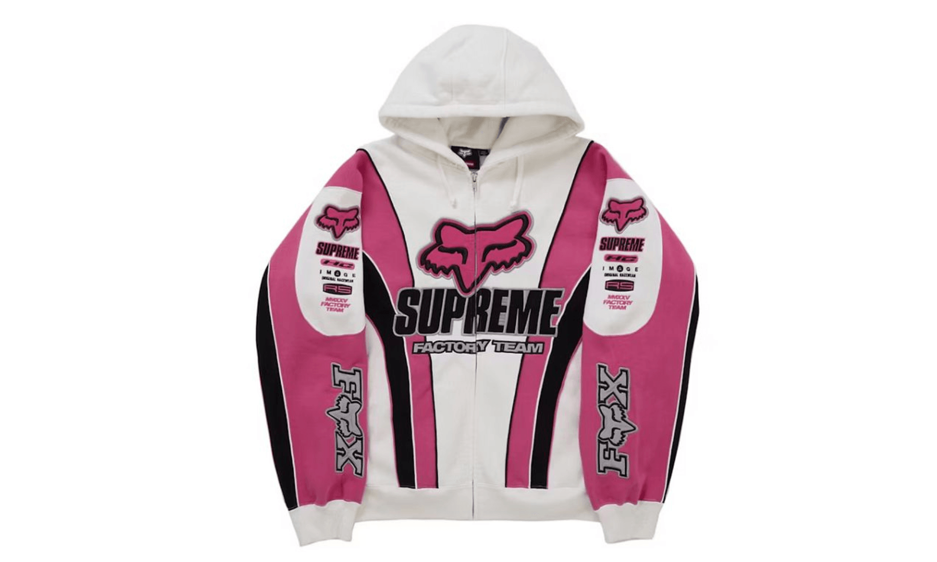 Supreme Fox Racing Zip Up Hooded Sweatshirt White