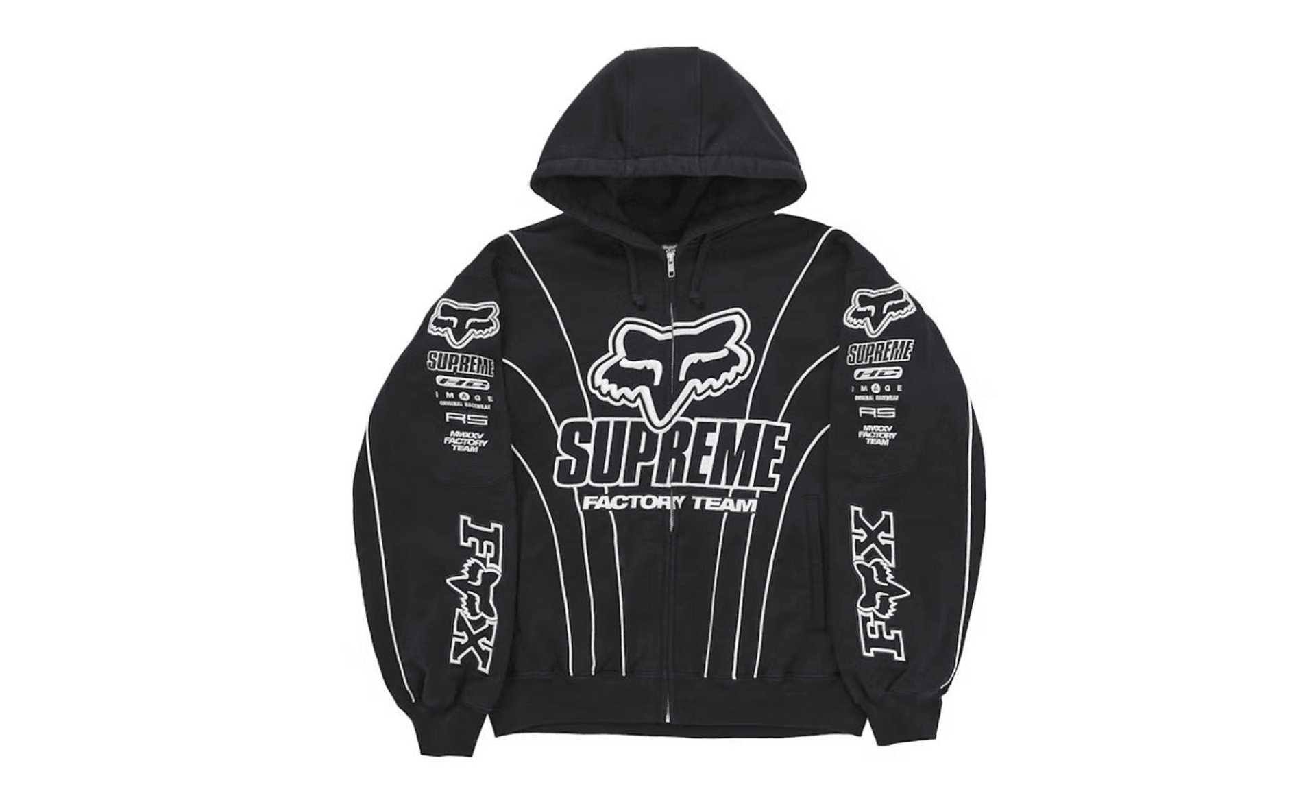 Supreme Fox Racing Zip Up Hooded Sweatshirt Black