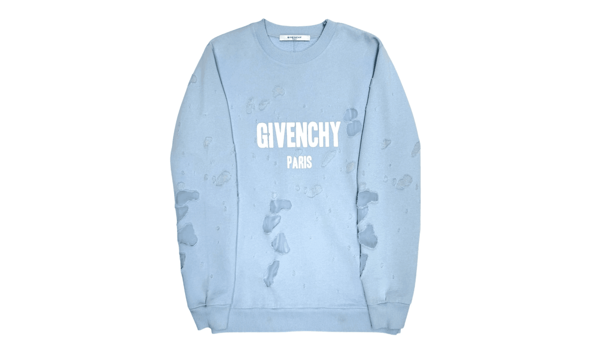 Givenchy Destroyed Crewneck Baby Blue | OVERCEZ