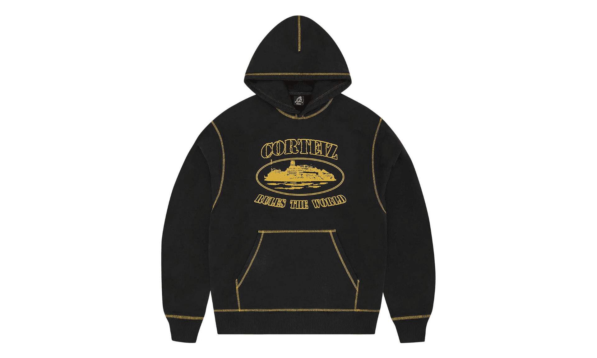 Corteiz Alcatraz Contrast Hoodie Black Yellow | OVERCEZ