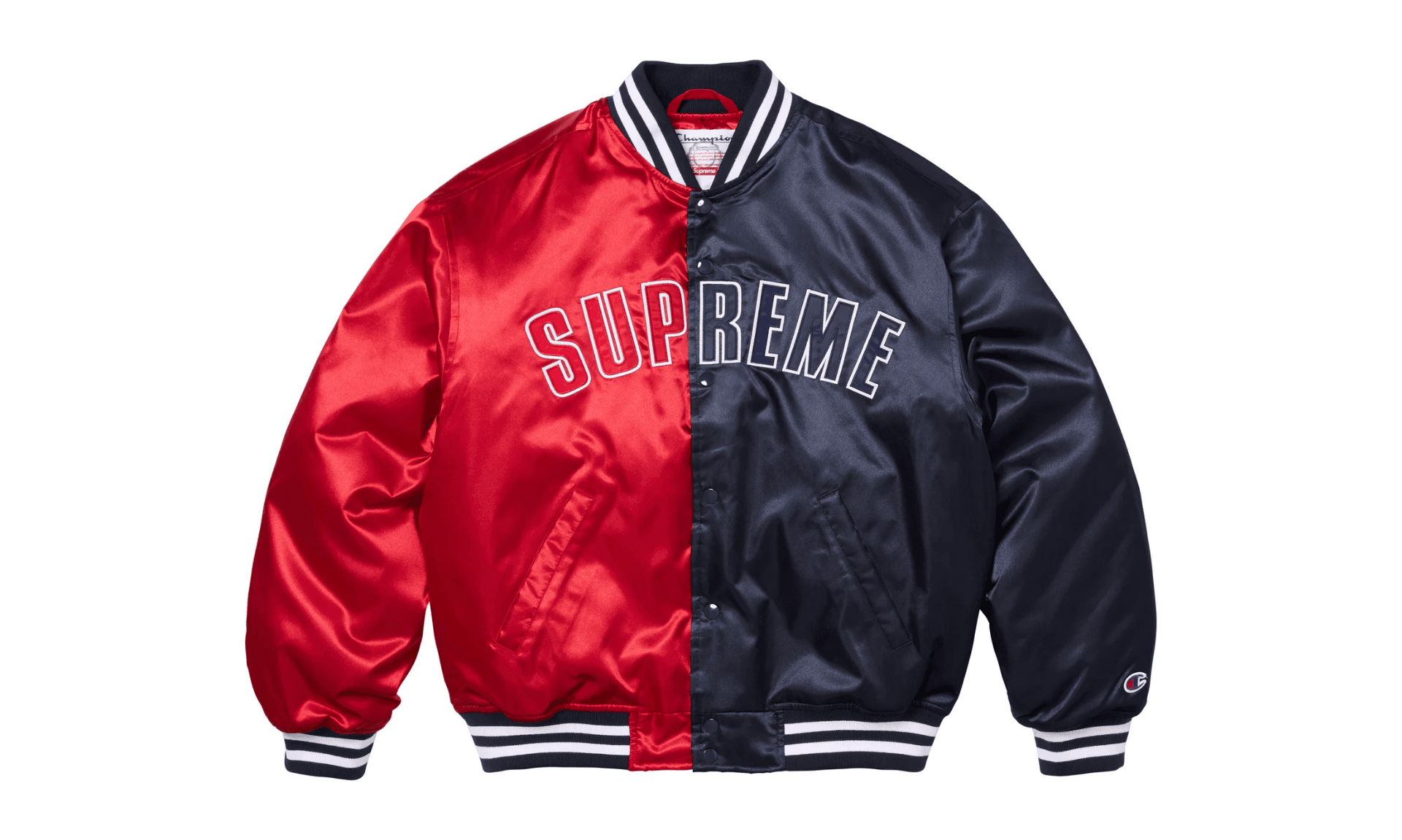 Supreme Champion Satin Varsity Jacket Red Navy | OVERCEZ