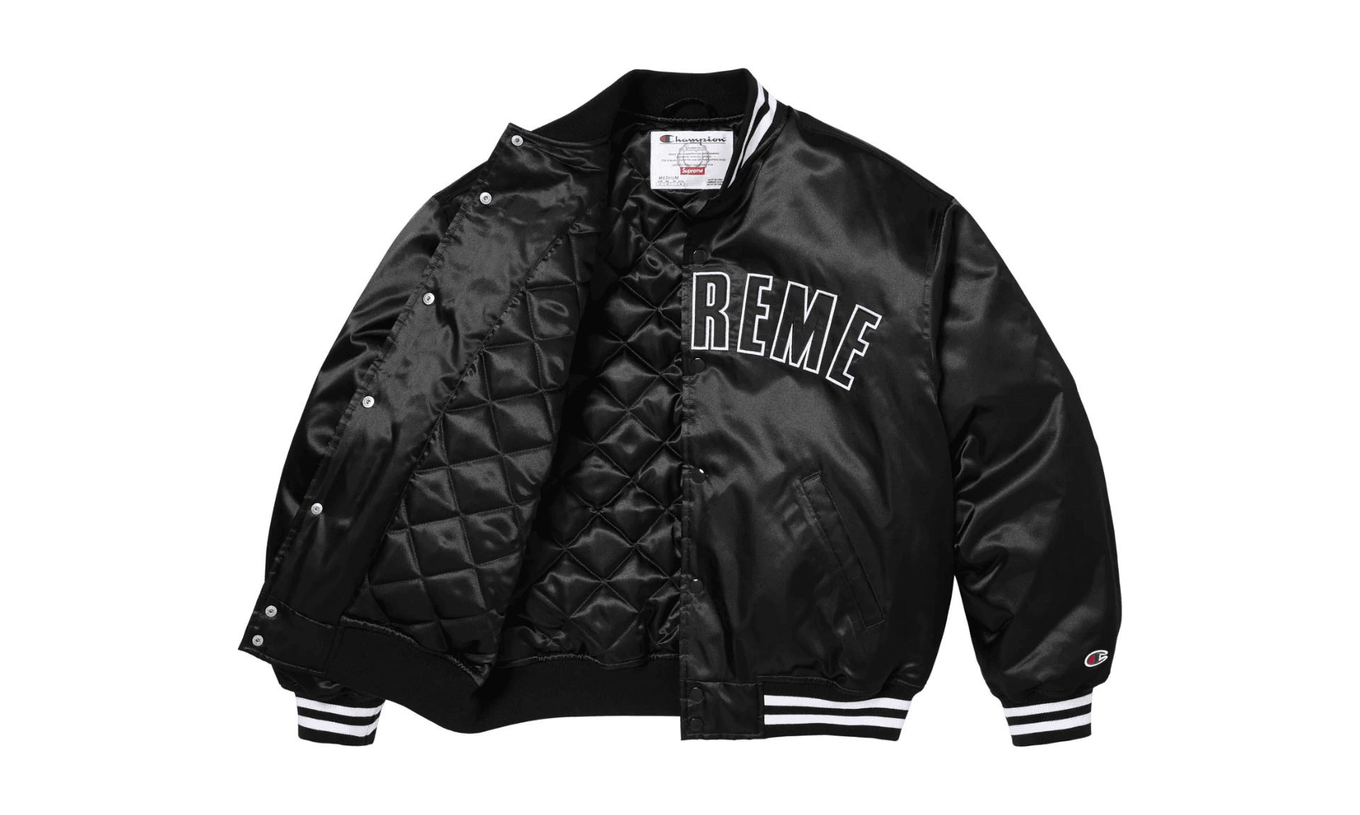Supreme Champion Satin Varsity Jacket Black | OVERCEZ