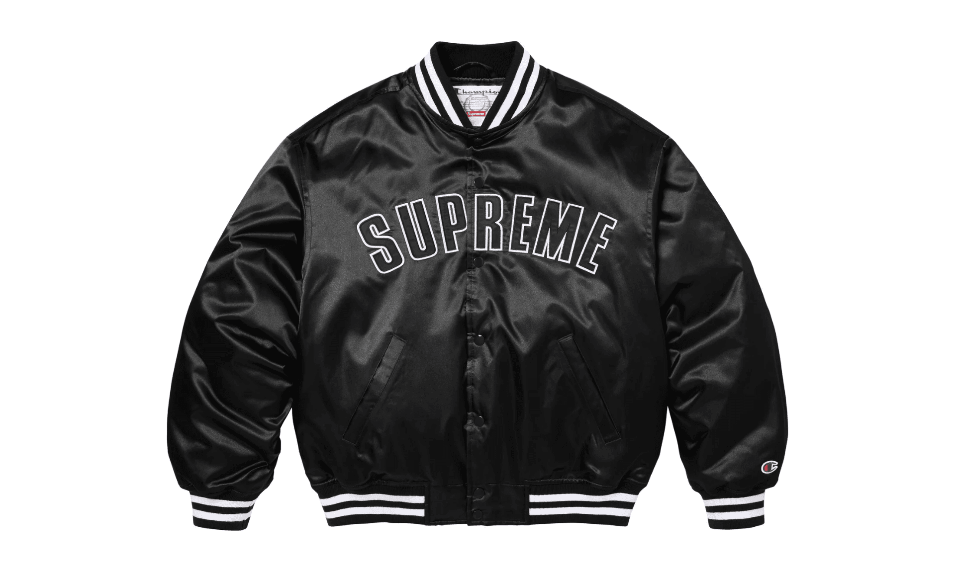 Supreme Champion Satin Varsity Jacket Black | OVERCEZ